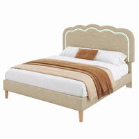 POLSTERBETT mit LED und verstellbarem Kopfteil 140x200 cm Leinen Beige - Beige, Metall (140/200cm) - Beauniv