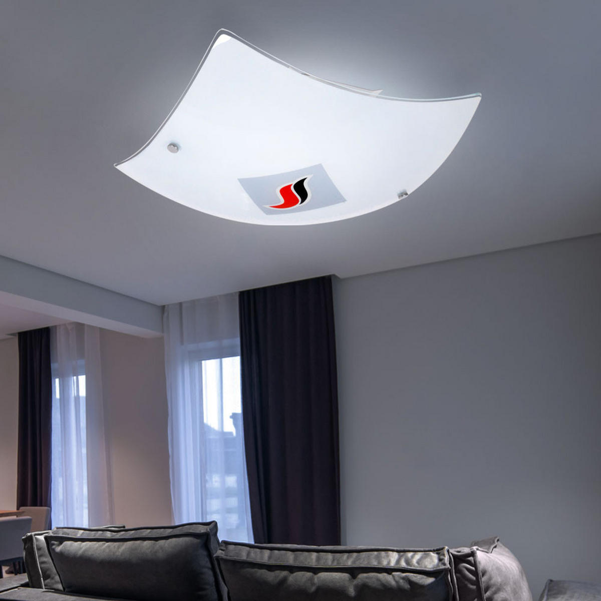 LED DECKENLEUCHTE Stahl Silber Flammen Motiv - Silberfarben, Glas (34/34/34cm)