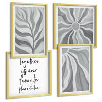 BILDER SET 4er Set - 50x50 cm & 40x60 cm Goldrahmen - Illustrationen mit floralen Pastellmustern - Goldfarben, Kunststoff (50/50cm) - TULUP