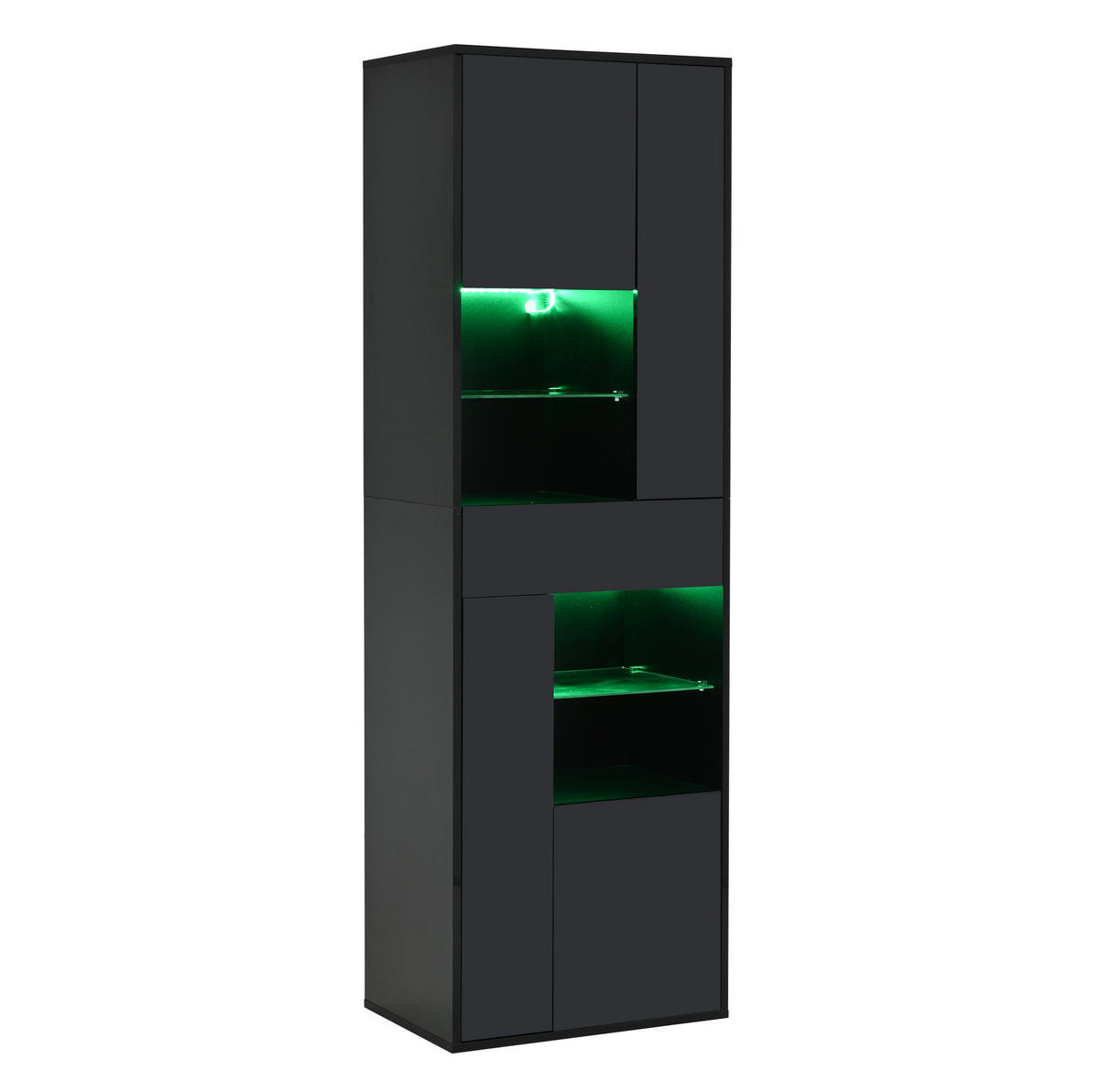 VITRINE 55/38/170 cm Schwarz aus Spanplatte mit LED-Beleuchtung - Schwarz, Holzwerkstoff (38/170/55cm) - OKMYHOME