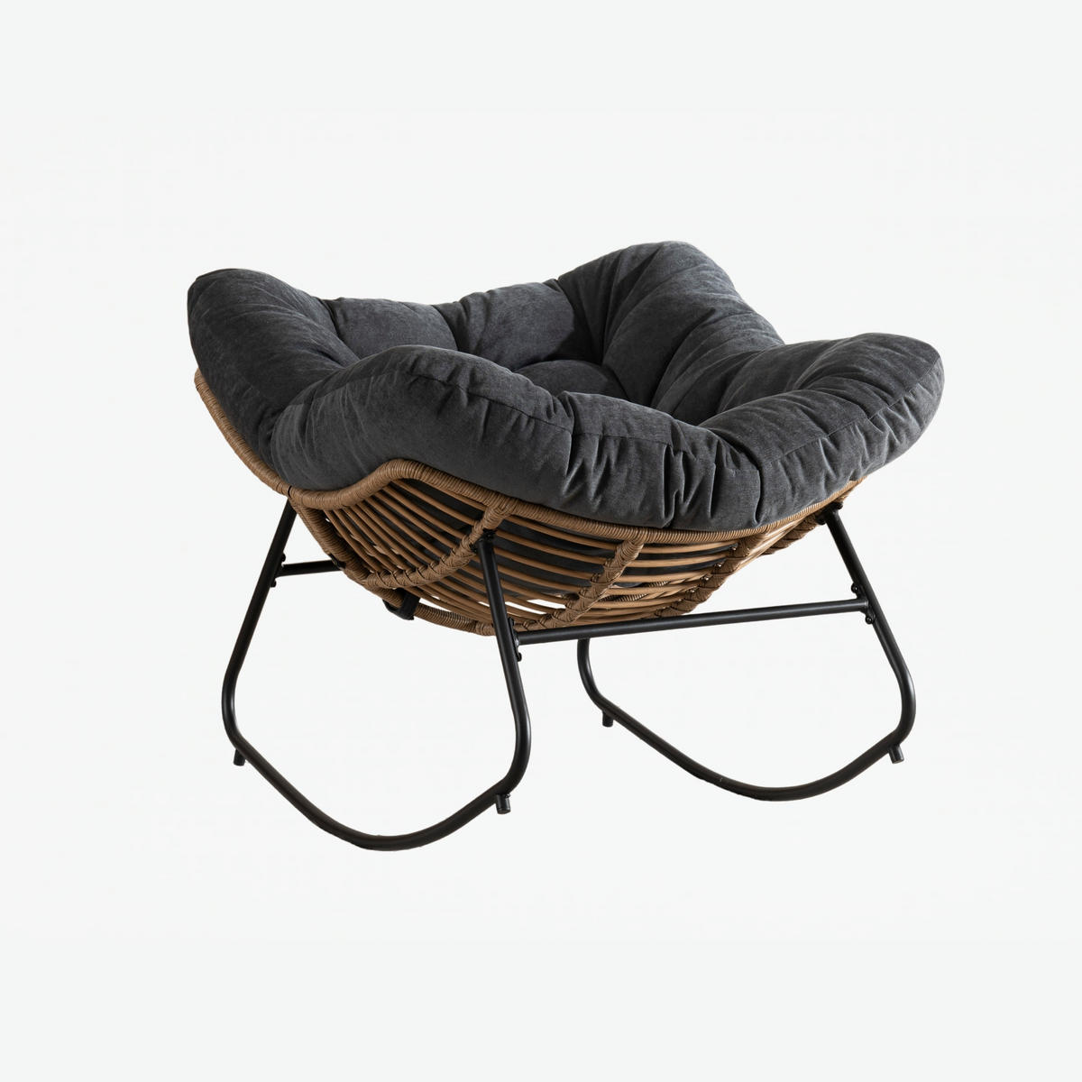 SCHAUKELSTUHL Schwarz Chenille, Metallrahmen - Schwarz, Textil (107/83/95cm) - Oxeza