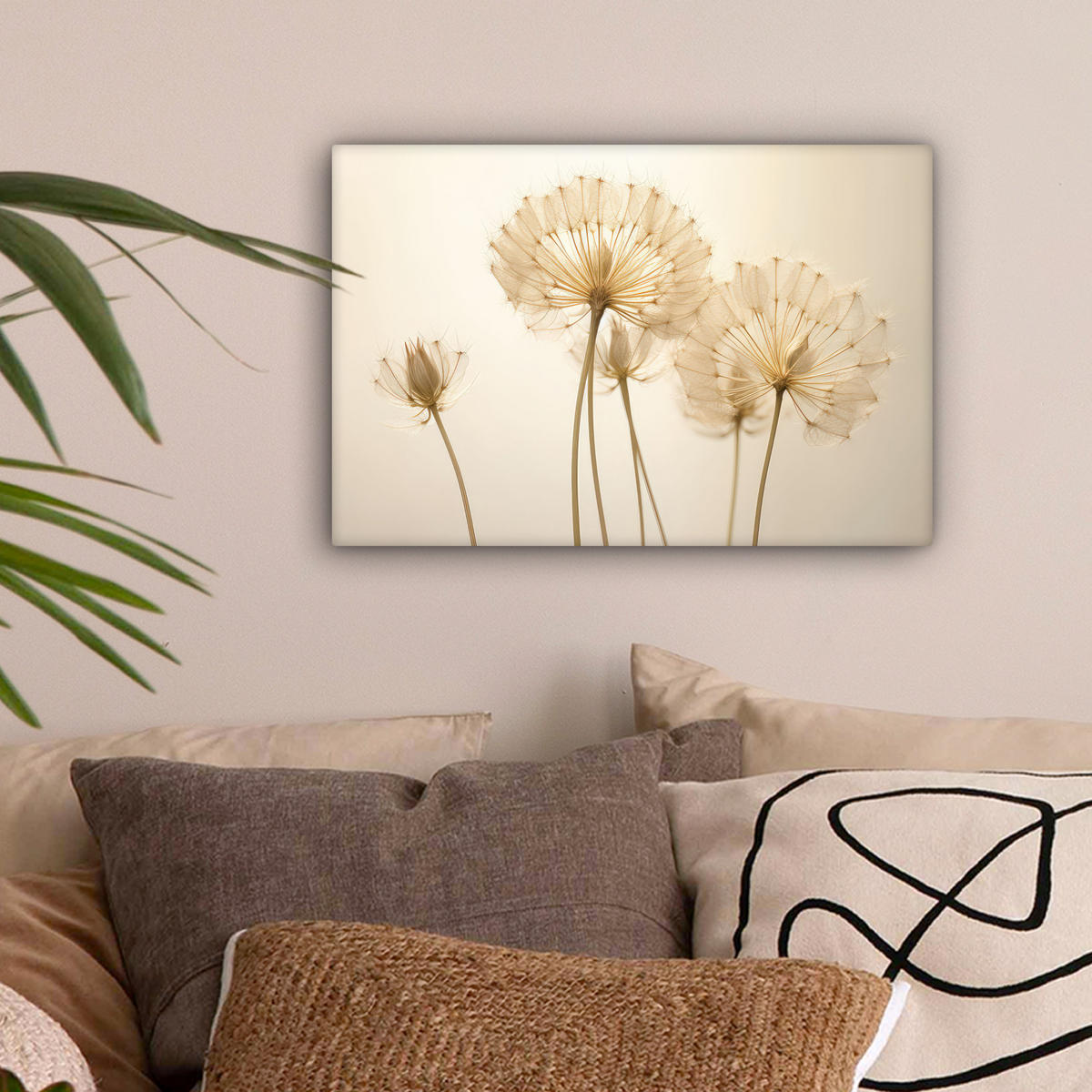 LEINWANDBILD Sonnenlicht - Löwenzahn - Botanisch - Blumen 30x20 cm - Creme, Textil (30/20cm) - MuchoWow