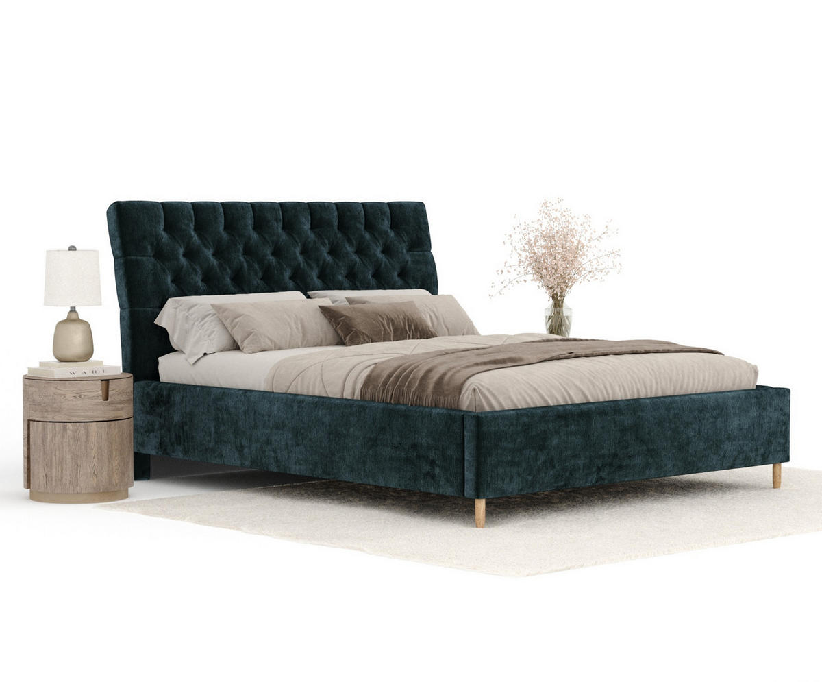 POLSTERBETT Vezzola Türkisfarben 120/200 cm im Chenille-Stoff - Türkis/Naturfarben, Holz/Holzwerkstoff (120/200cm) - Maison de Reve