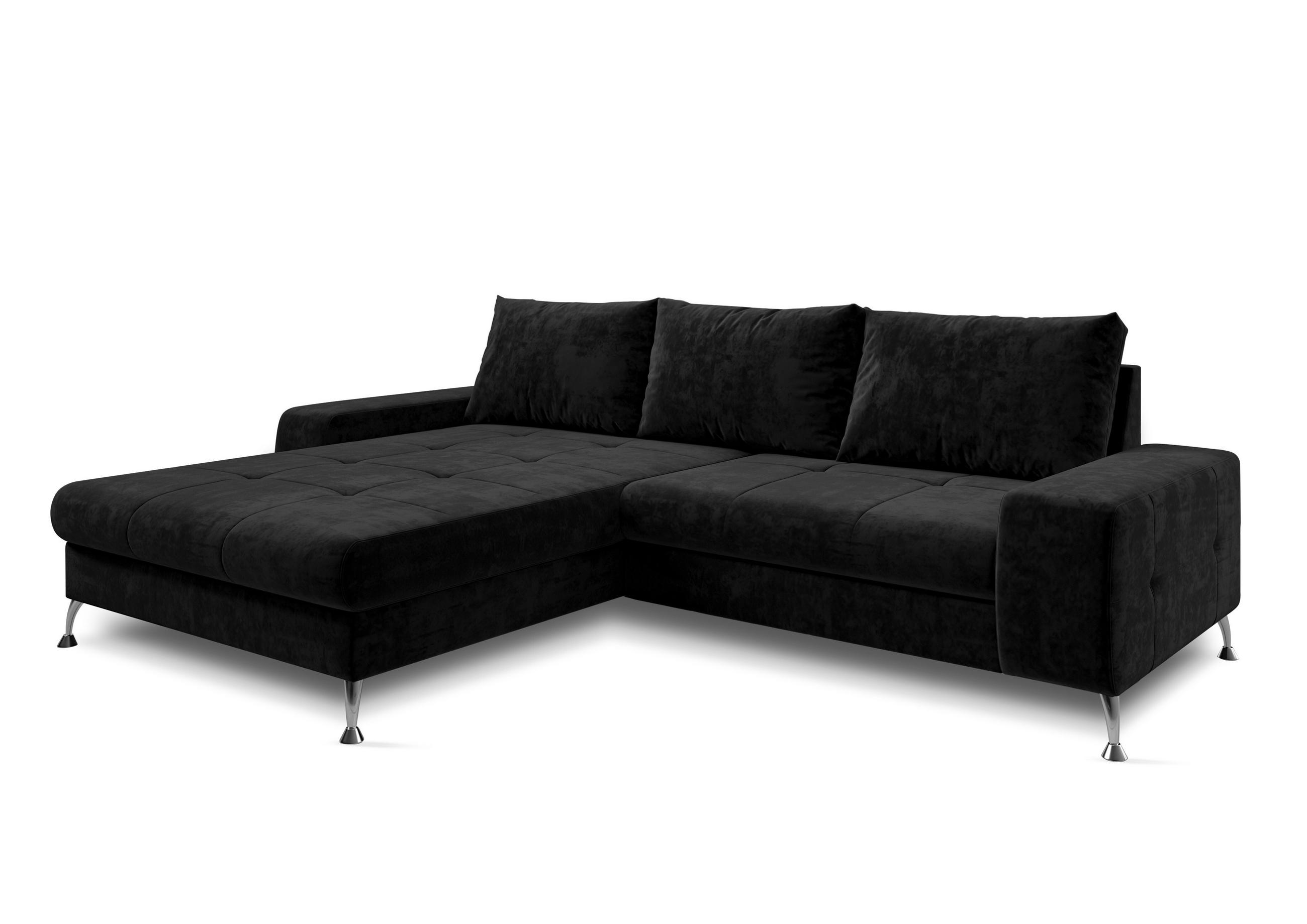 ECKSOFA L Form Artemia Schwarz Samt 275/210/81 cm – modernes Sofa fürs Wohnzimmer L - Silberfarben/Schwarz, Textil/Metall (210/275cm) - AX Living