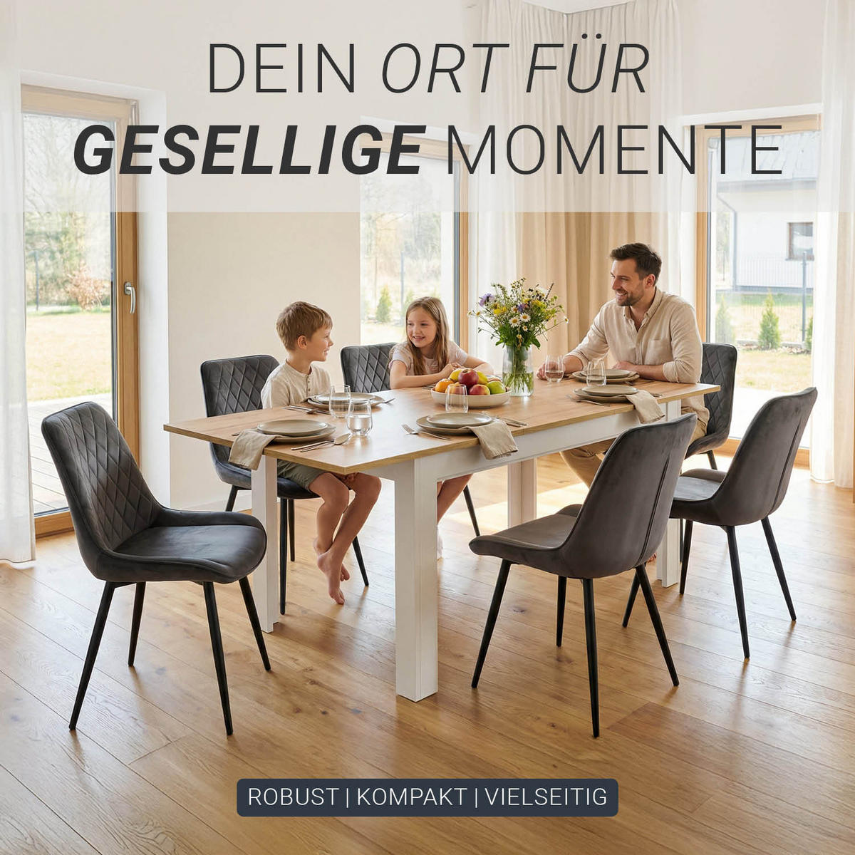 ESSTISCH Weiß in Naturholz 135x86 cm ausziehbar - Naturfarben, Holz (86/135/77cm) - Homestyle4u