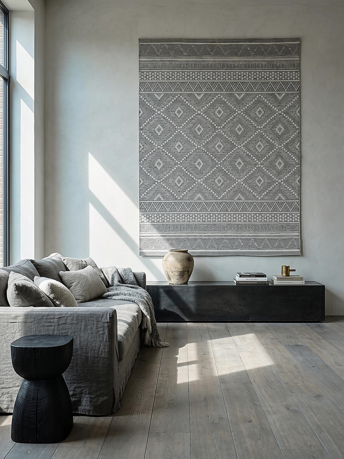 TEPPICH Flachgewebe ESERA Ethno-Rauten Polypropylen Grau 120 x 120 cm - Grau, Textil (120/120cm) - KADIMA DESIGN