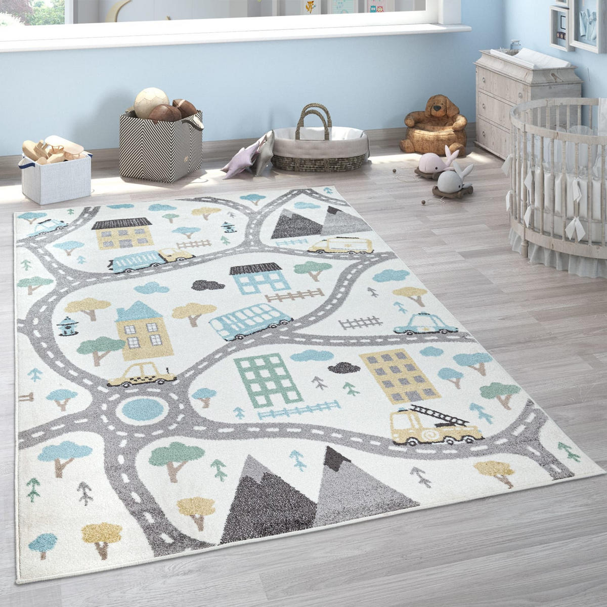 KINDERTEPPICH Roadmap Kinderzimmer schmutzabweisend Creme Rechteckig 133x190 - Beige, Textil (133/190cm) - KADIMA DESIGN