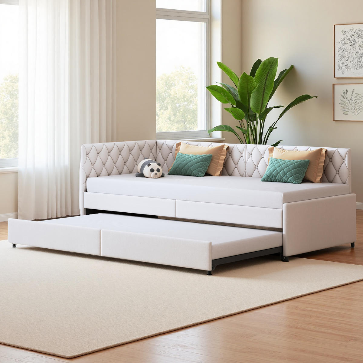 SCHLAFSOFA 90x200cm beige samt wandelbar komfortabel - Beige, Holzwerkstoff (180/200cm) - SHOPENTRA