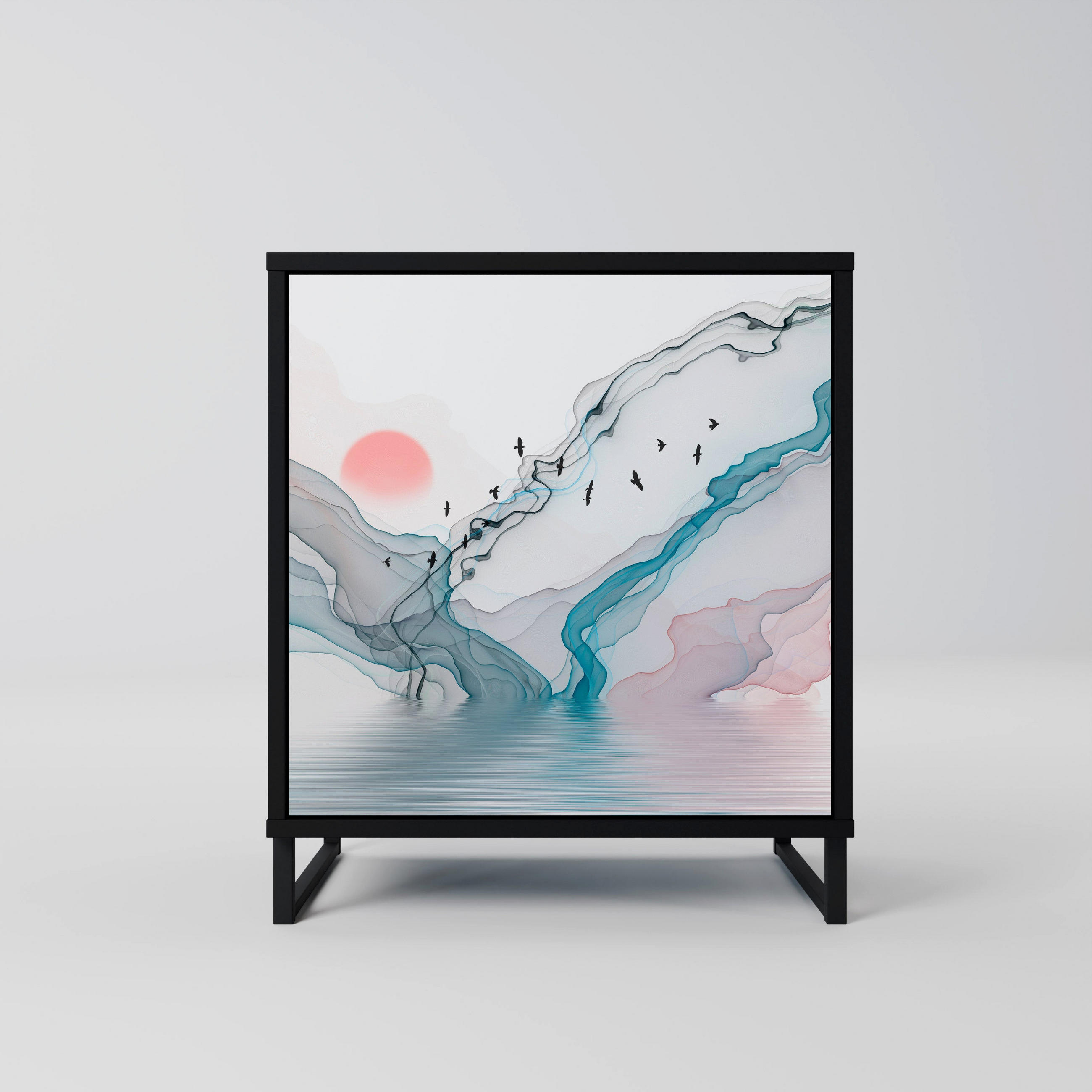 SIDEBOARD VELVET CROSSING, Schwarz, 57,5x42x67,5 cm, Schwarze Metall-Rahmenfüße - Multicolor/Schwarz, Holzwerkstoff/Metall (57.5/67.5/42cm) - SpaceRebels