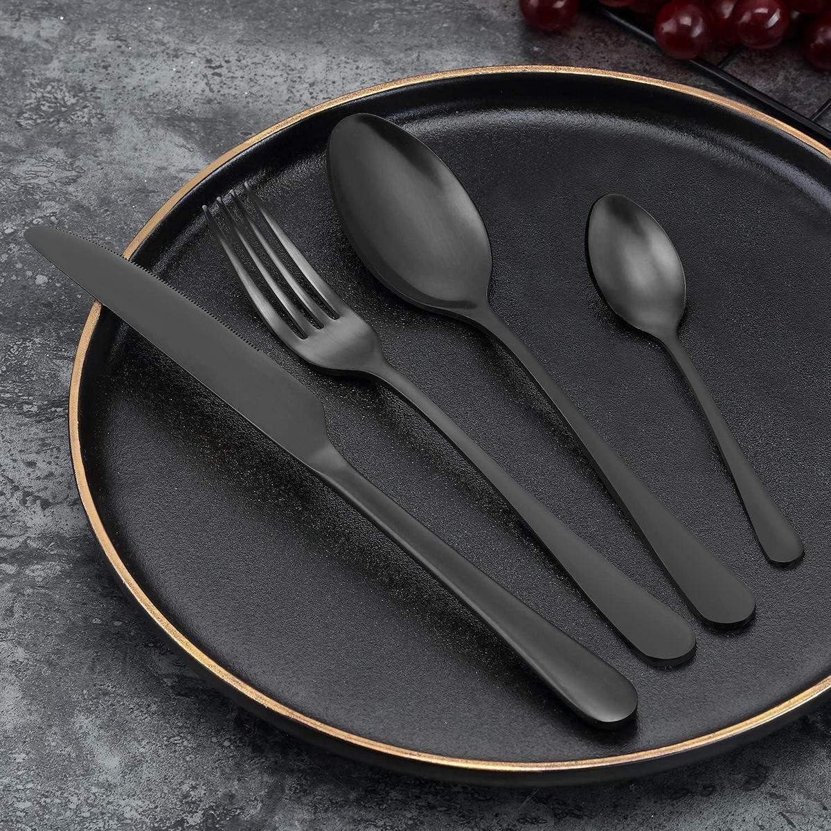 BESTECKSET 24-teilig für 6 Personen matt schwarz - Schwarz, Metall