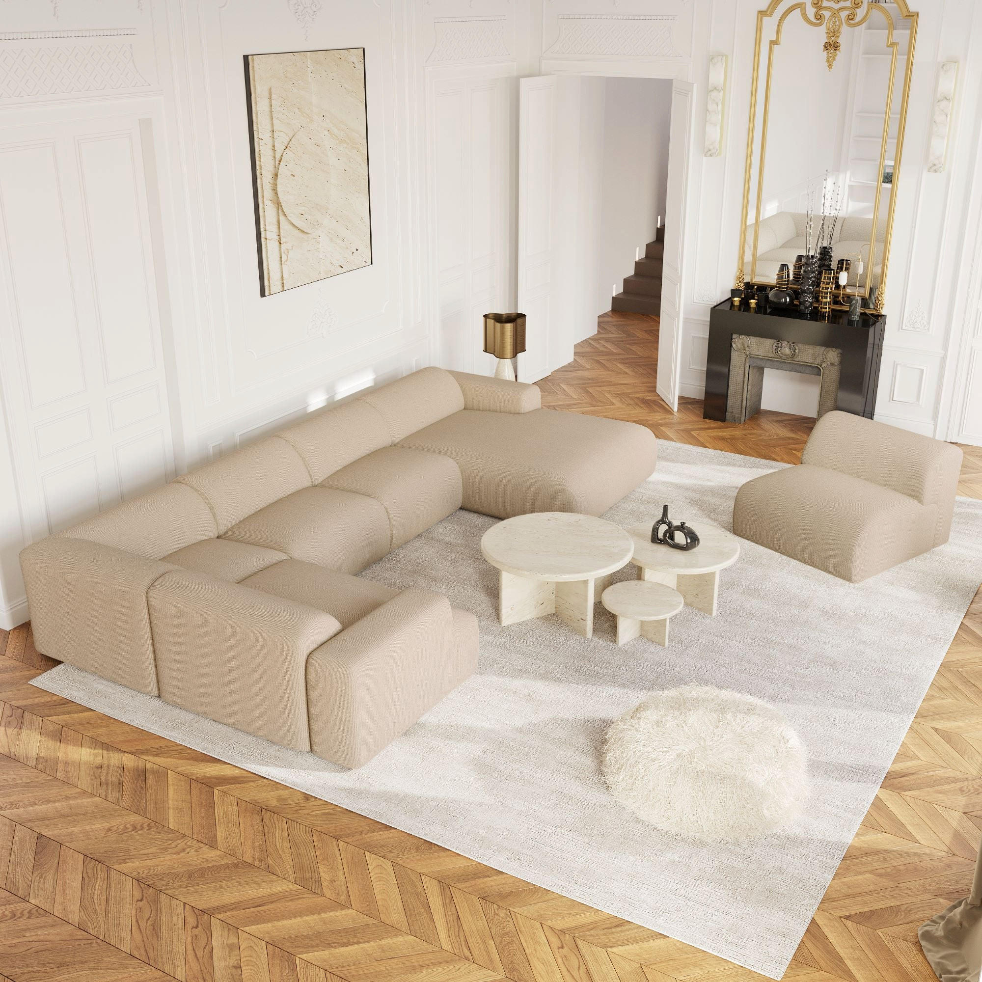 WOHNLANDSCHAFT Gerippter Samt Beige 354cm - Beige, Textil (354/73/200cm) - Sia Home