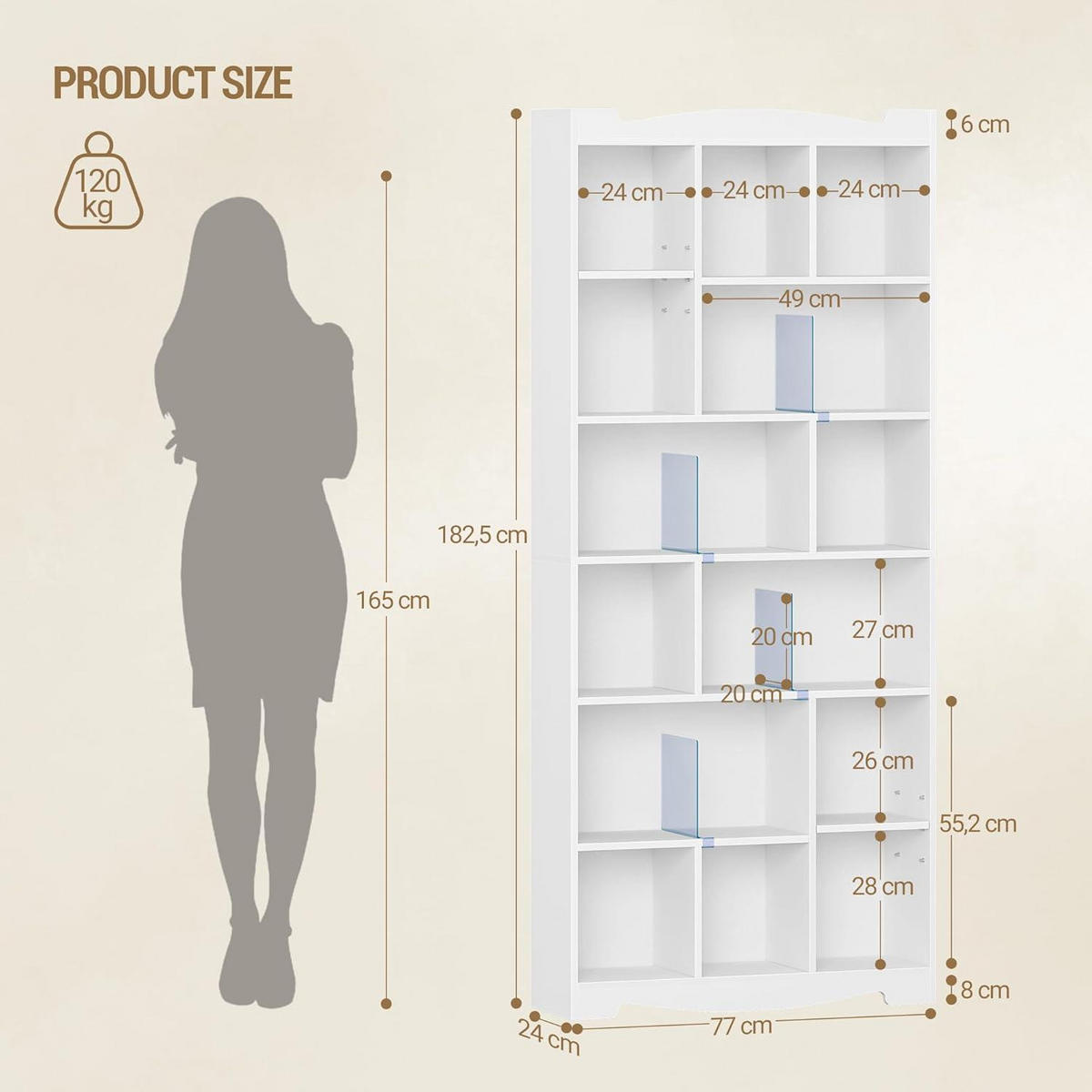 BÜCHERREGAL 6-lagig Weiß 77 x 182,5 cm - Weiß, Holzwerkstoff (77/182.5/24cm)