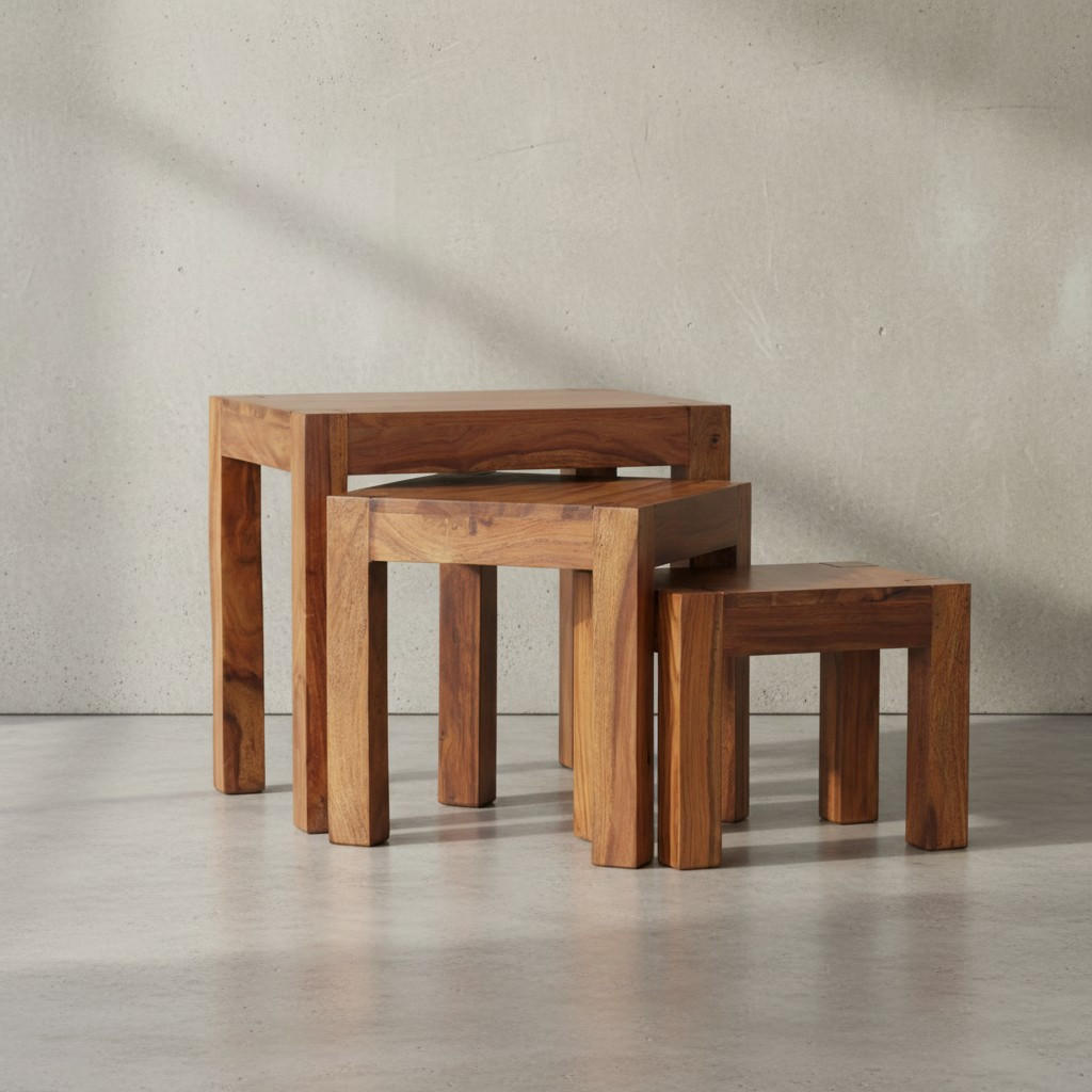 BEISTELLTISCH 3er Set Massivholz Platzsparend Landhausstil NAKO, Braun 50x36x45 cm - Braun, Holz (36/50/45cm) - KADIMA DESIGN