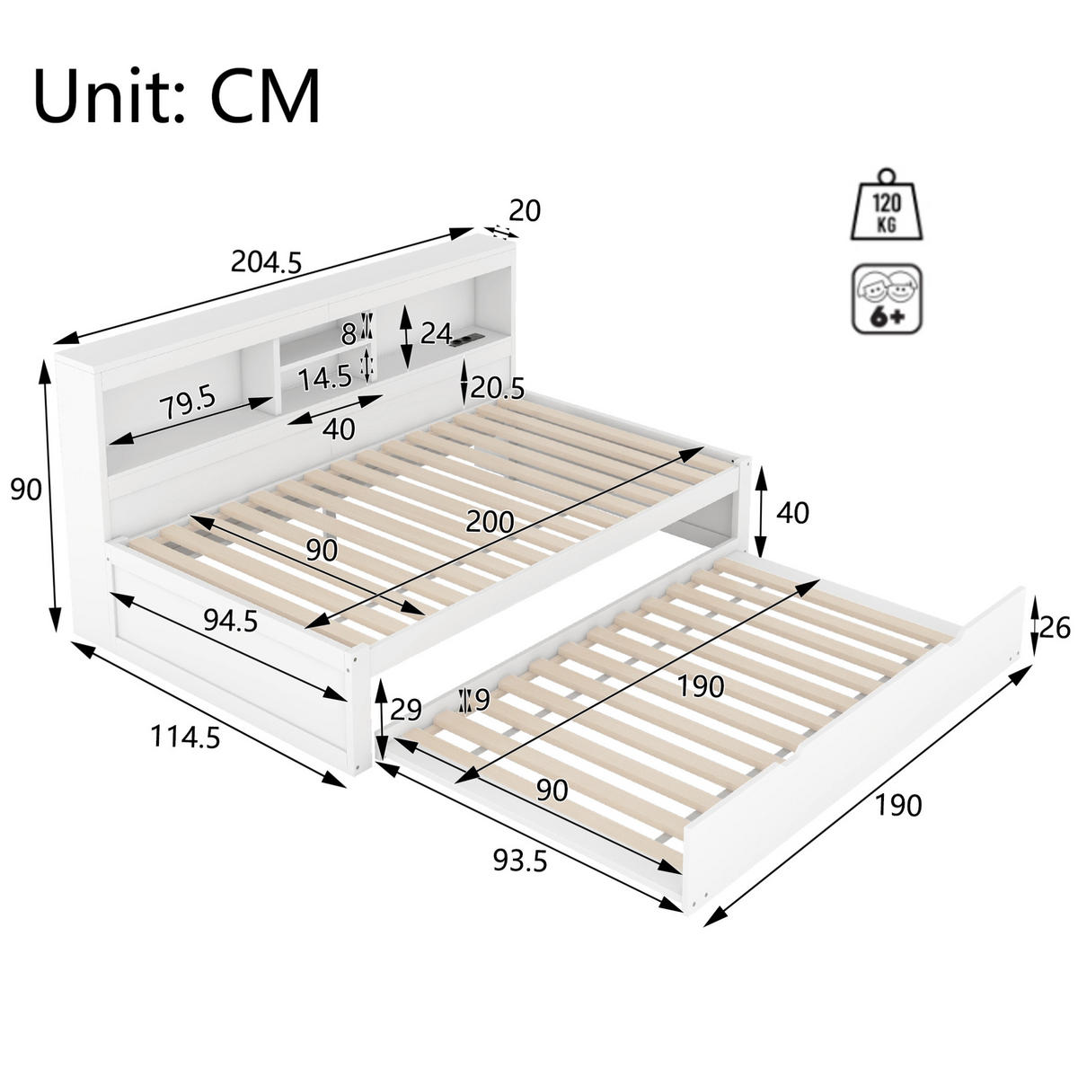 MULTIFUNKTIONSBETT 90/200 cm weiß mit LED-Beleuchtung und Stauraum - Weiß, Holzwerkstoff (90/200cm) - OKWISH