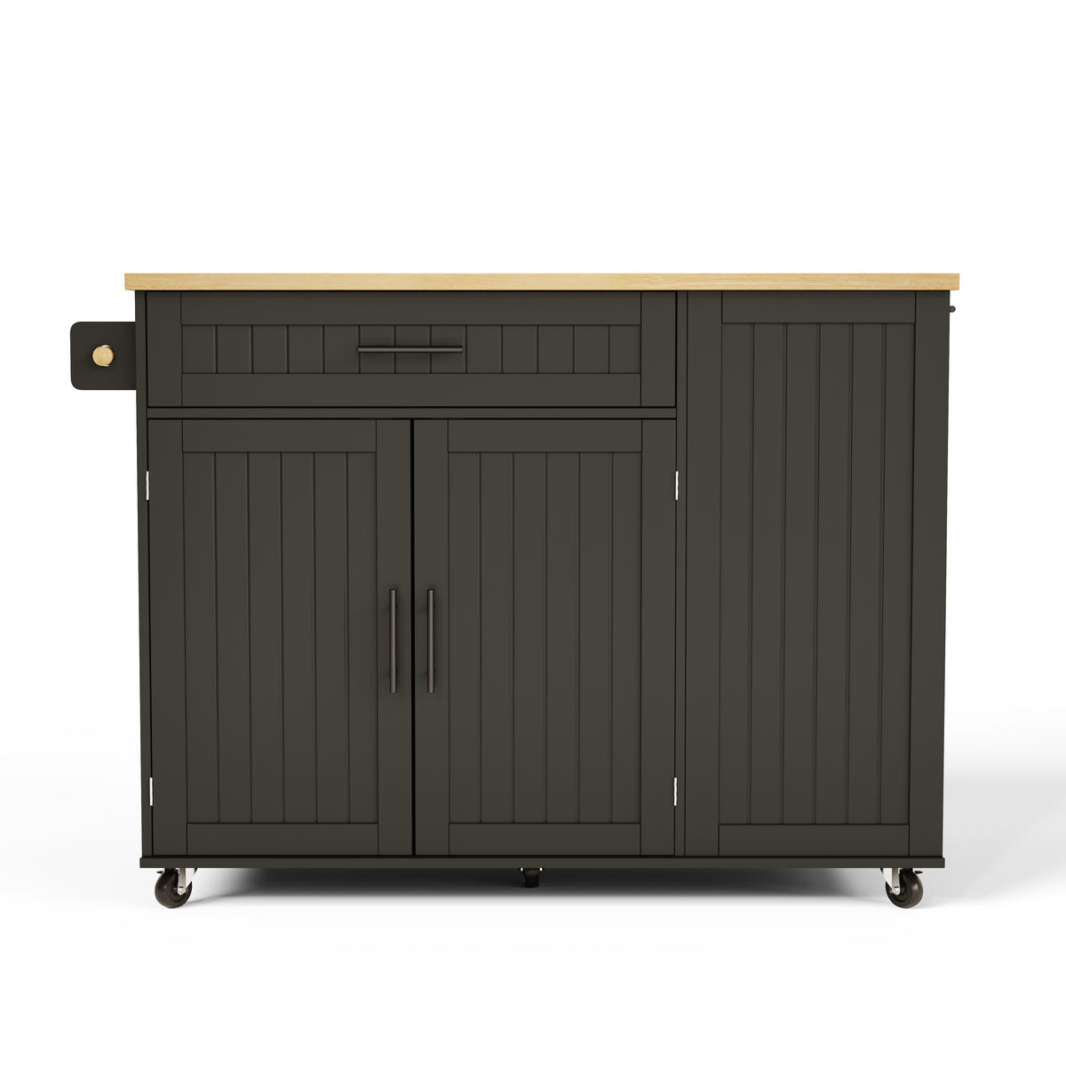 KÜCHENINSEL 130 cm MDF Schwarz mit Klappbarer Arbeitsplatte und Müllfach - Schwarz, Holzwerkstoff (70/93/130cm) - Korfee