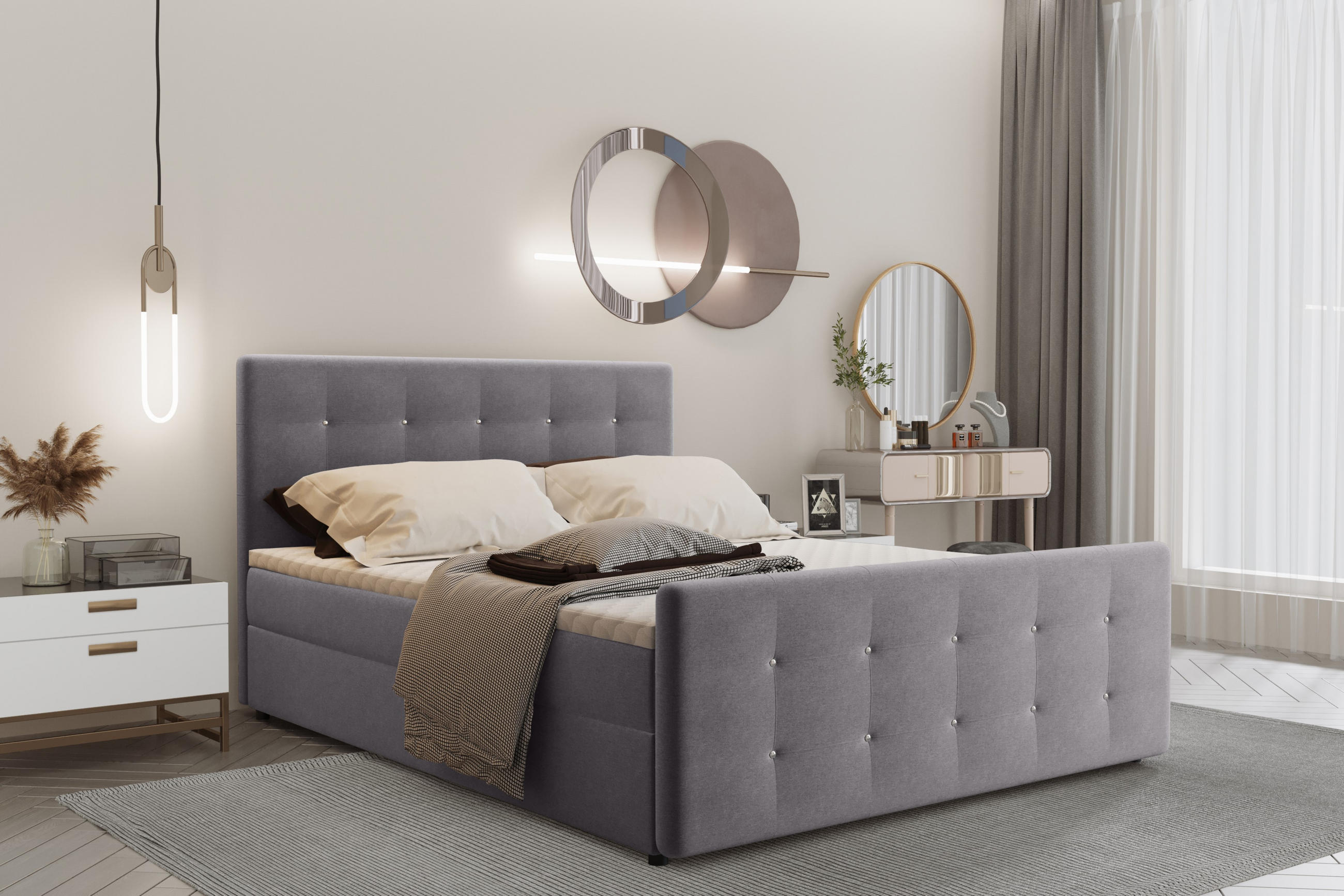 BOXBETT Mit Bettkasten Matratze Topper AMOR Grau 160x200 cm H3-Bonell - Grau, Holz/Textil (160/200cm) - Kaiser Möbel