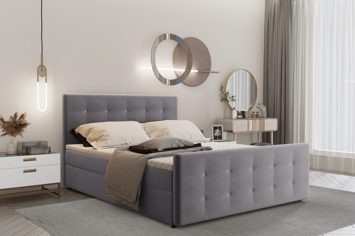BOXBETT Mit Bettkasten Matratze Topper AMOR Grau 180x200 cm H3-Bonell - Grau, Holz/Textil (180/200cm) - Kaiser Möbel