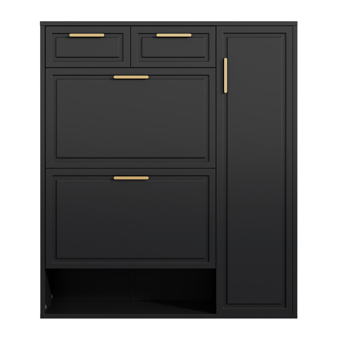 SCHUHSCHRANK 95/24/107 cm mit verstellbaren Regalen, 2 Schubladen und Klappfach, Schwarz - Schwarz, Holzwerkstoff (95/107/24cm) - Redom