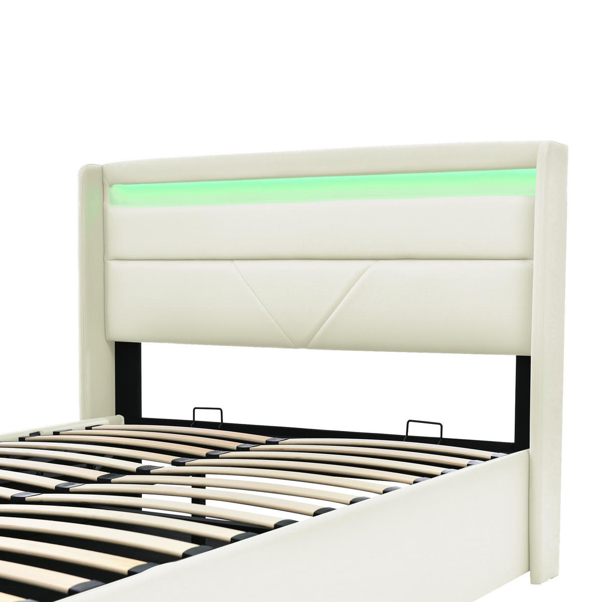 POLSTERBETT mit Bettkasten 140/200 cm mit LED-Beleuchtung in Weiß - Weiß, Kunststoff (140/200cm) - BEAOK