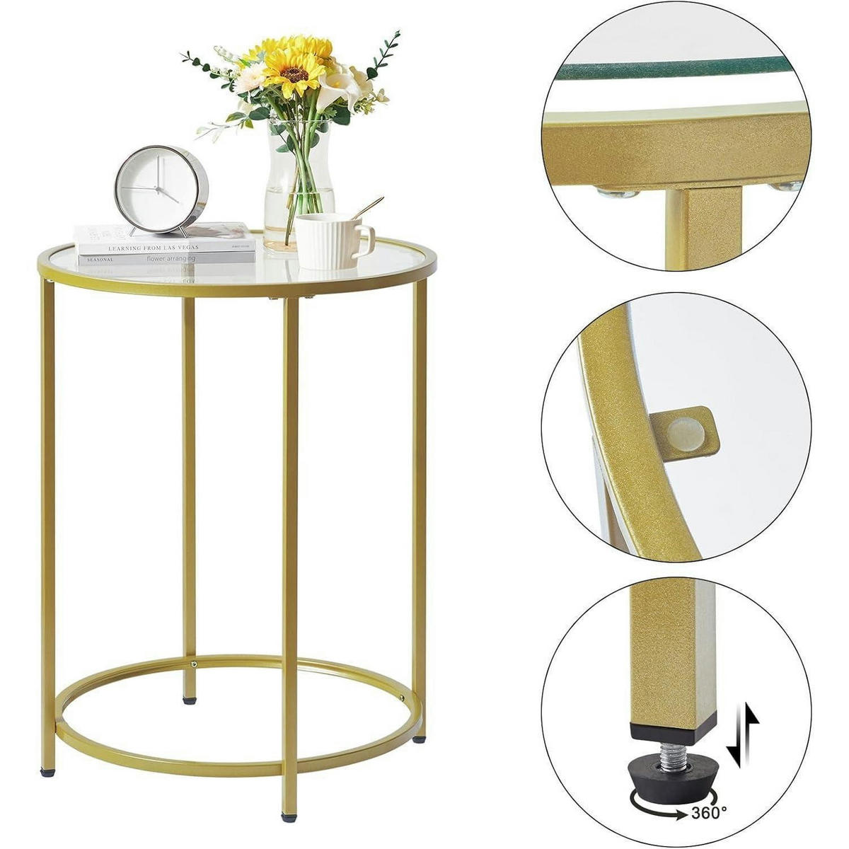 BEISTELLTISCH rund gehärtetes Glas Metallrahmen Goldfarben 50 x 65 cm - Goldfarben, Glas (50/50/65cm)