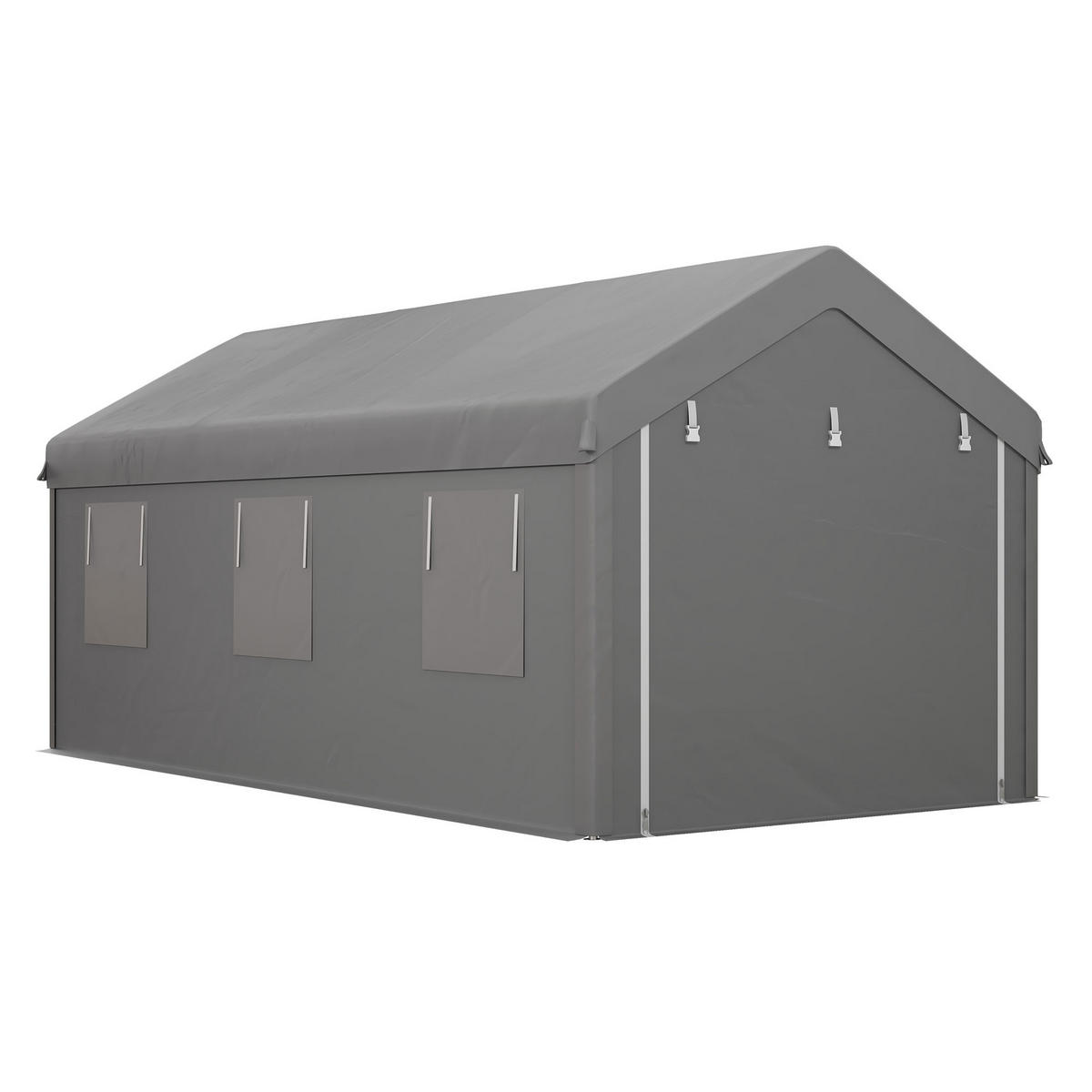 CARPORT DE-12609 600/295/278 cm 160 g/m² mit 2 Rolltüren und 6 Fenstern Grau - Hellgrau, Kunststoff (295/278/600cm) - ComfortXL