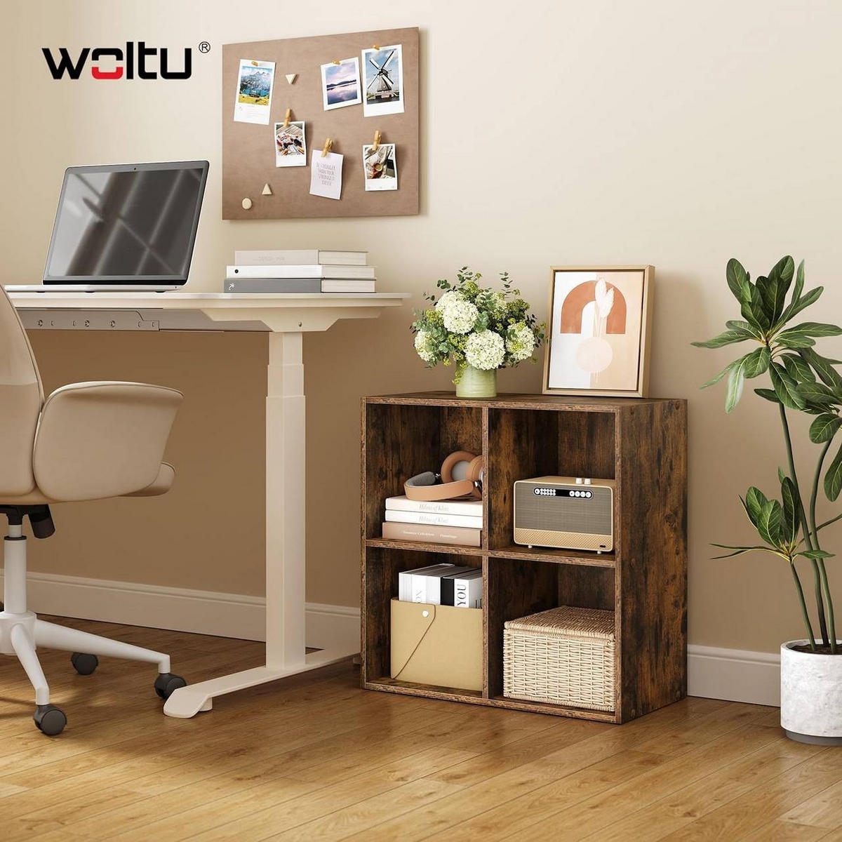BÜCHERREGAL mit 4 Fächer, Holzwerkstoff, Rustikales Braun - Dunkelbraun, Holzwerkstoff (59.6/59.8/29cm) - Woltu
