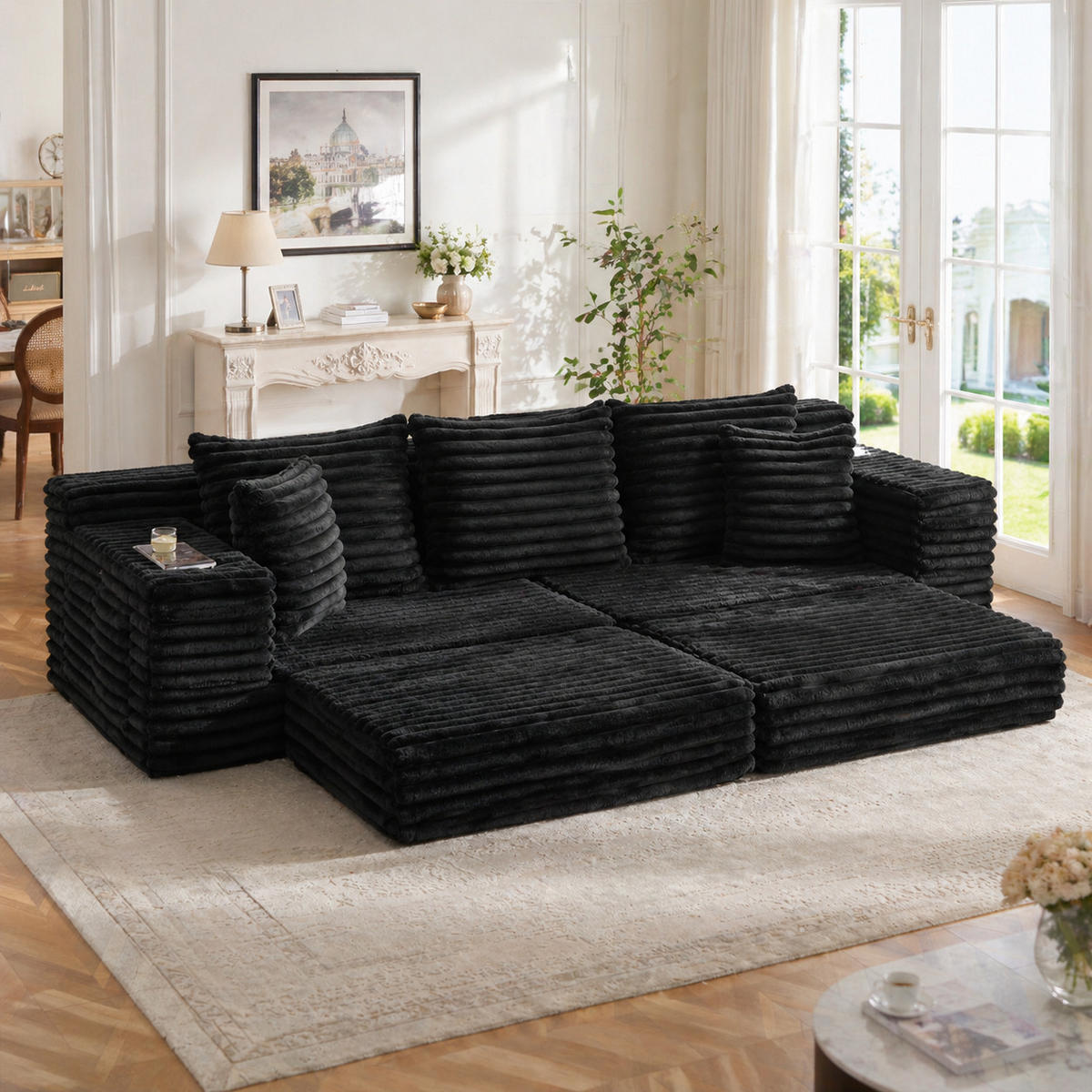 SCHLAFSOFA DE-33739 mit Seitentaschen Schwarz - Schwarz, Textil (107.48/34.25/38.58cm) - ComfortXL