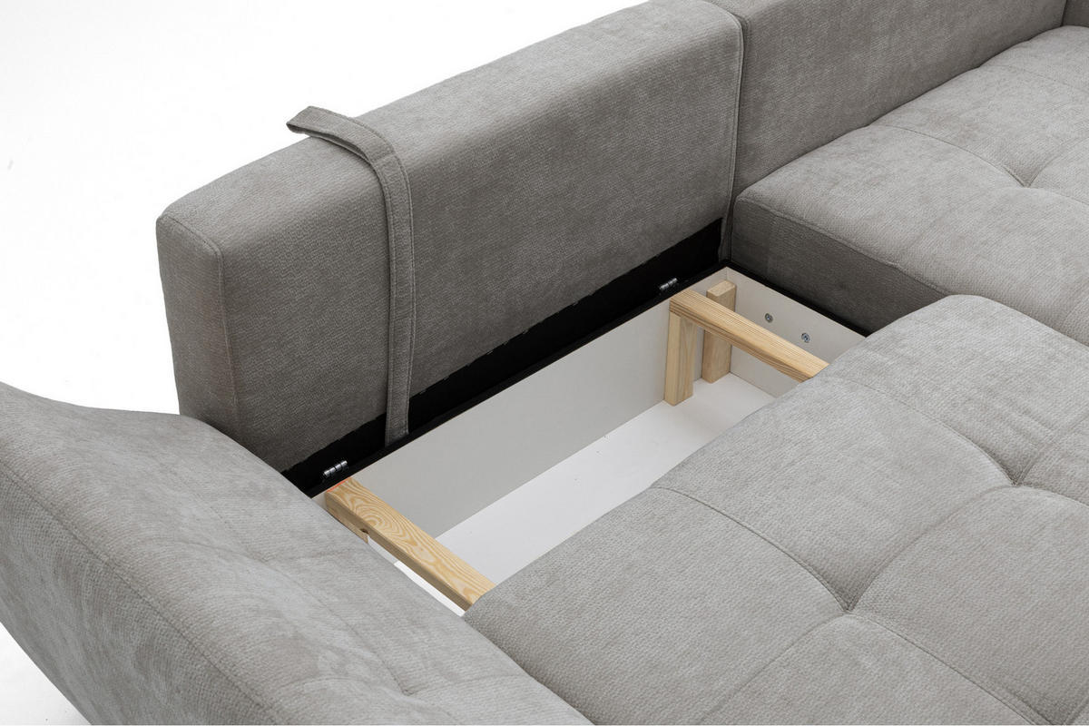 ECKSOFA NICE L Rechts mit Schlaffunktion 137x204 Chenille Grau - Schwarz/Grau, Holz/Textil (165/260cm) - Muffo