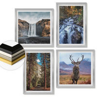 WANDBILDER 4er Set - 50x50 cm & 40x60 cm Silberner Rahmen - Wasserfall Wald Berge Hirsch Natur - Silberfarben, Kunststoff (50/50cm) - ArtPrintCave