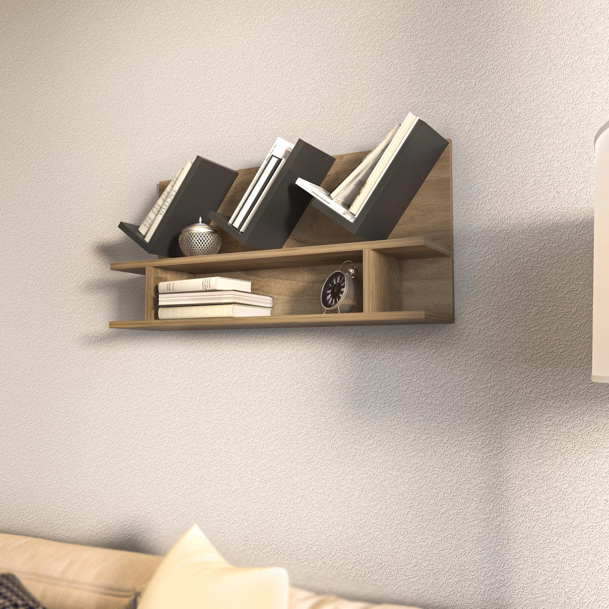 BÜCHERREGAL Larissa Walnuss Anthrazit - Eichefarben/Grau, Holzwerkstoff (22.5/45/90cm) - Decorotika