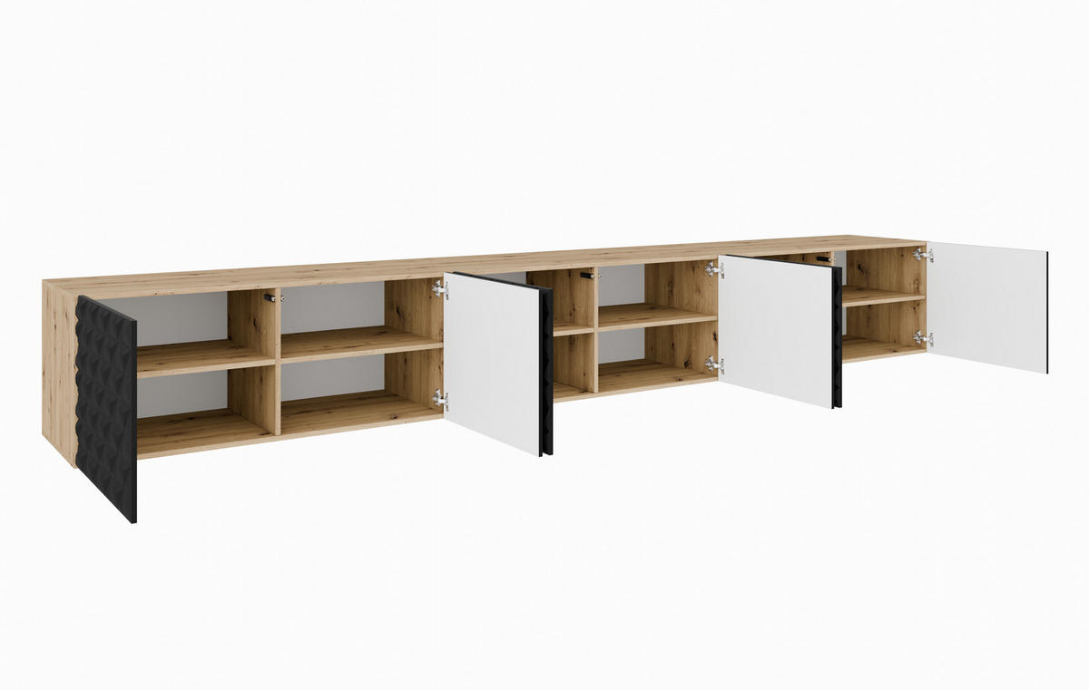 TV-SCHRANK CALI - Schwarz/Eiche Artisan, Holzwerkstoff (300/41/40cm) - Meblini