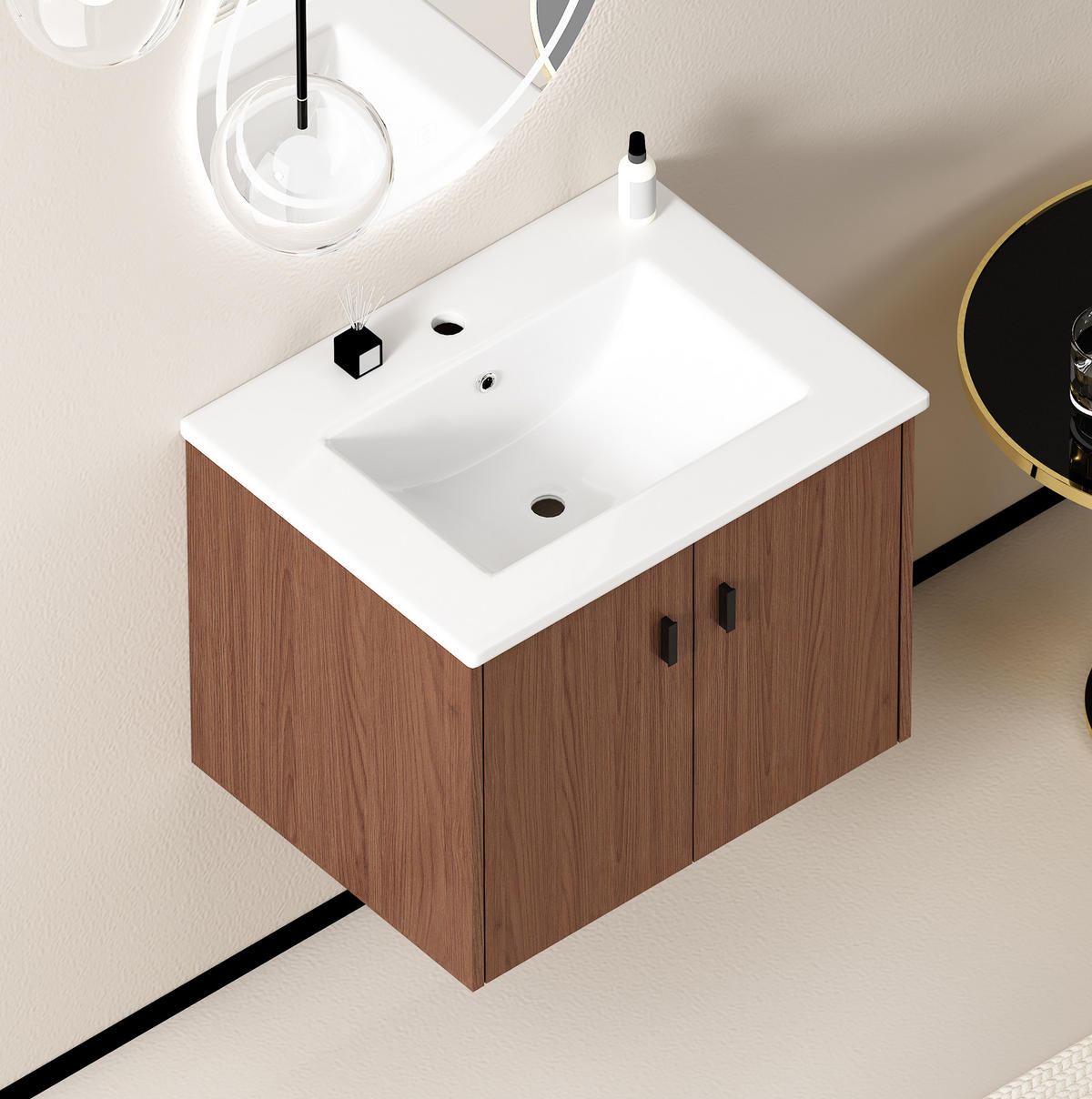 BADEZIMMERSCHRANK 60 cm Rotbraun mit 2 Türen - Braun, Holzwerkstoff (46.8/46.48/60.8cm) - Beauniv