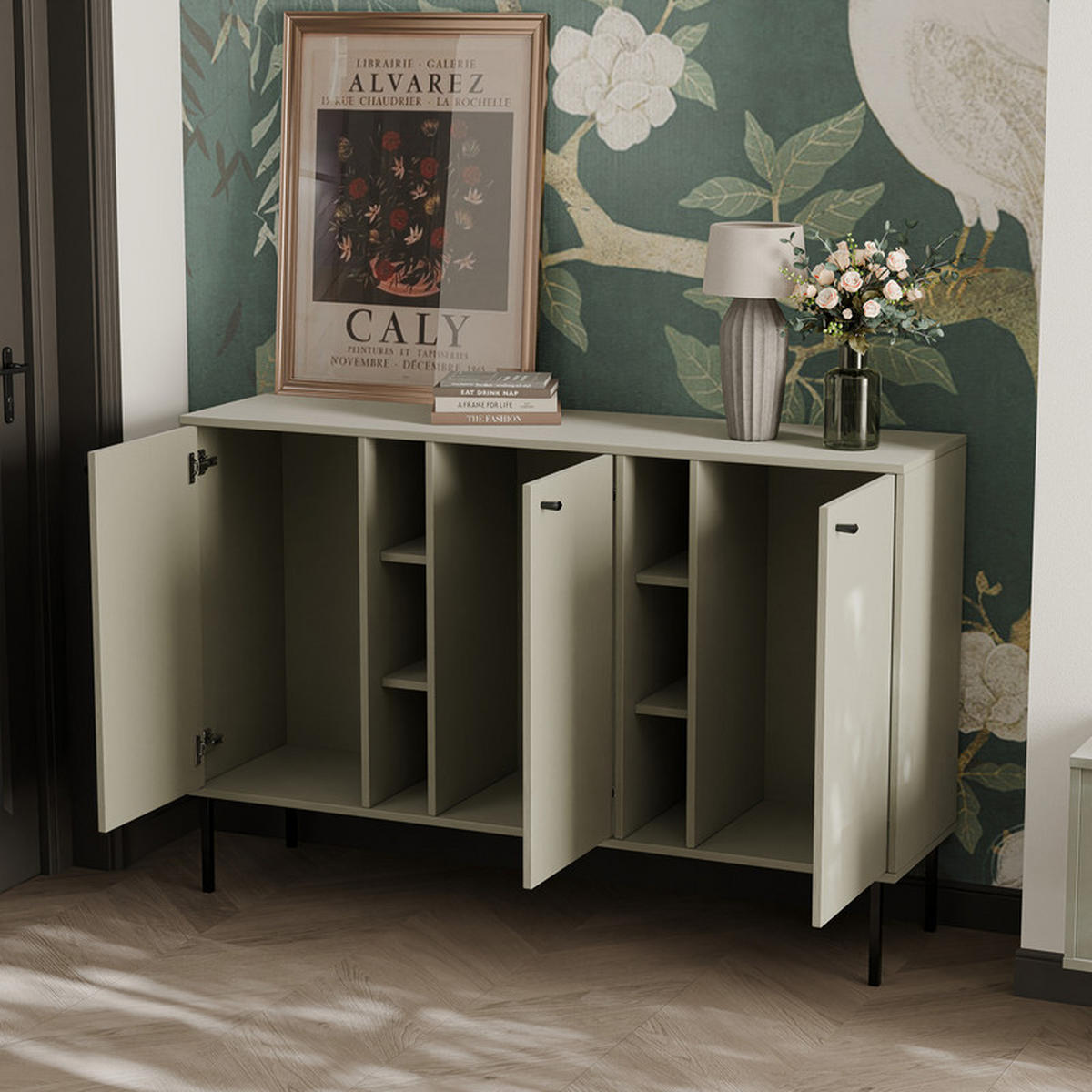 KOMMODE FLOW 157/41/95 cm, Eukalyptus - Eukalyptusholzfarben, Holzwerkstoff/Metall (157.7/95/40.8cm) - Idohome