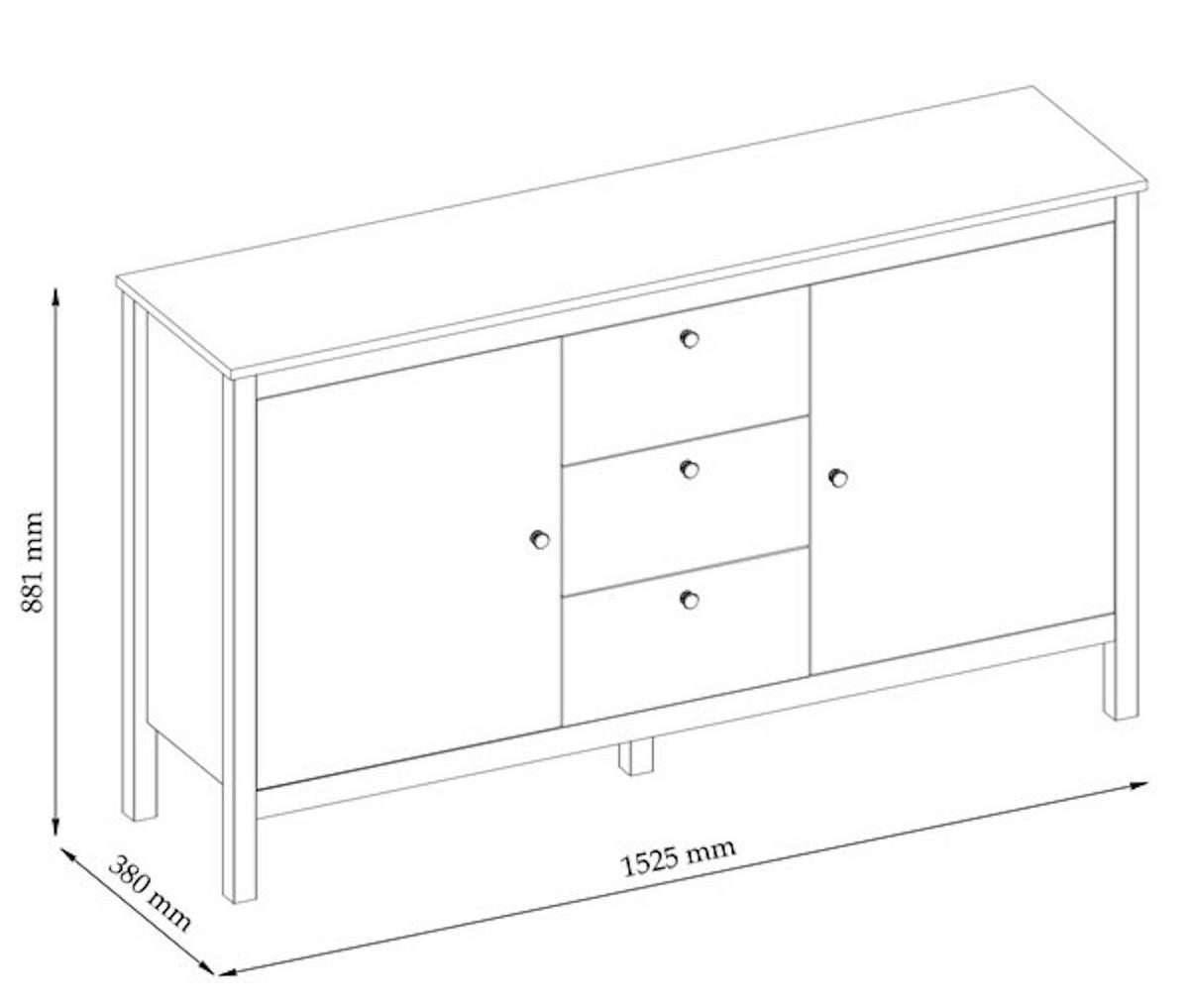 KOMMODE Palmer Wotan Eiche / schwarz 153 / 38 / 88 cm - Braun, Holz/Holzwerkstoff (152.5/88/38cm) - Feldmann-Wohnen