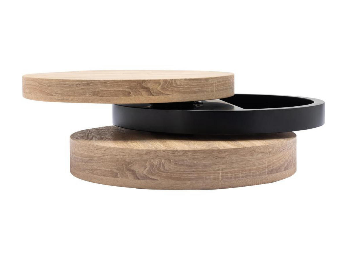 COUCHTISCH rund - drehbar - 1 Ablagefach - MDF - Schwarz & Holzfarben hell - JANITA - Schwarz, Holz (80/80/32.5cm) - Vente-Unique