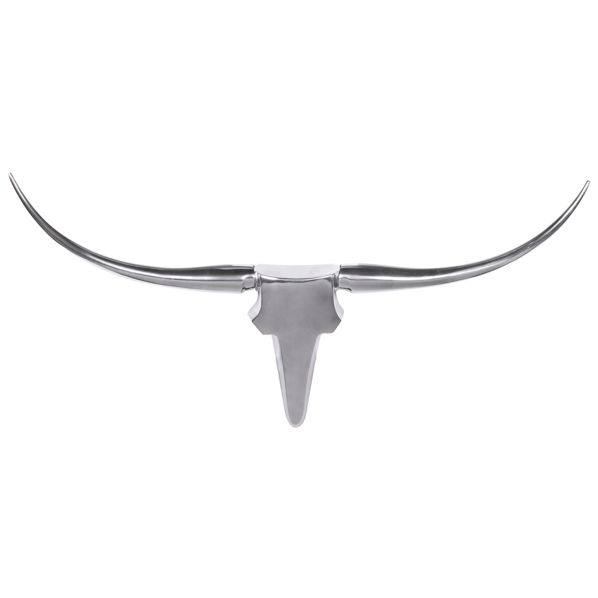 WANDDEKO Bull Geweih aus Aluminium 125 cm Breite, Silber 100x5x35 cm - Silberfarben, Metall (100/35/5cm) - KADIMA DESIGN