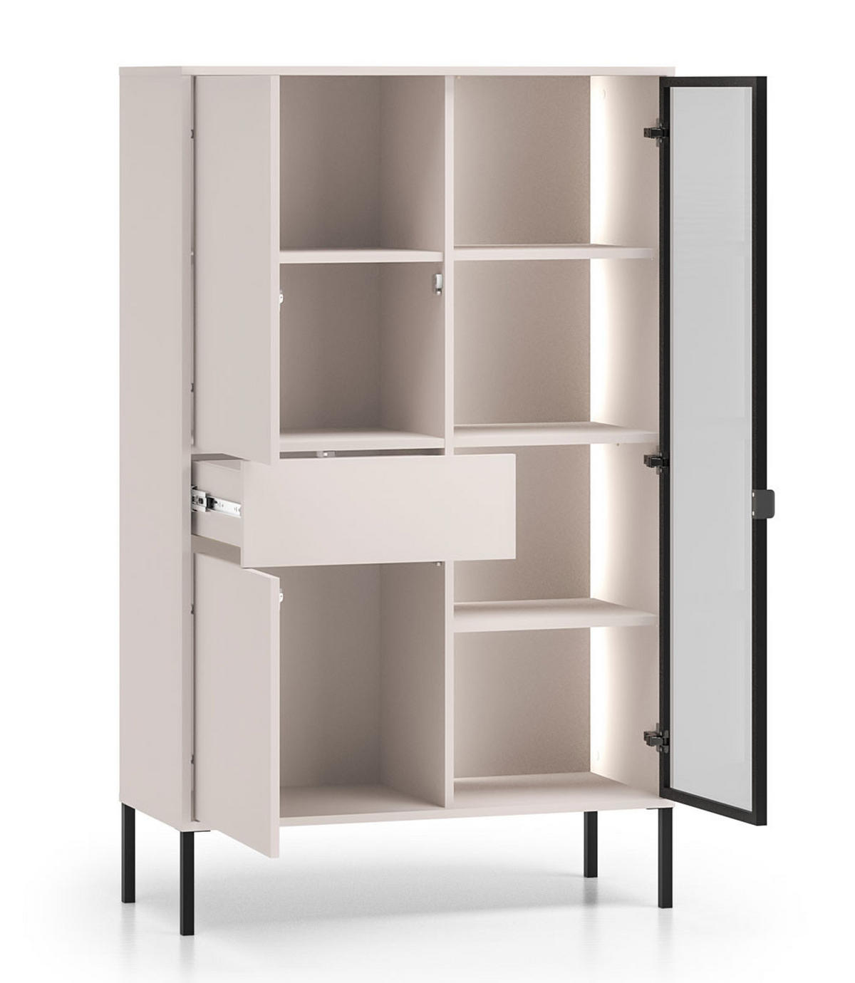 VITRINE Barnee Kaschmir 92 / 40 / 150cm - Kaschmir/Beige, Holz/Holzwerkstoff (92/150/40cm) - Feldmann-Wohnen