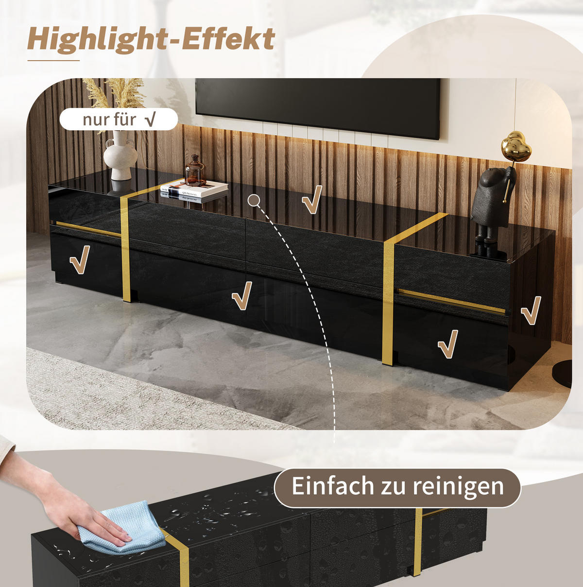 TV-SCHRANK 180/40/38 cm schwarz aus MDF mit 4 Schubladen - Schwarz, Holzwerkstoff (180/38/40cm) - OKWISH