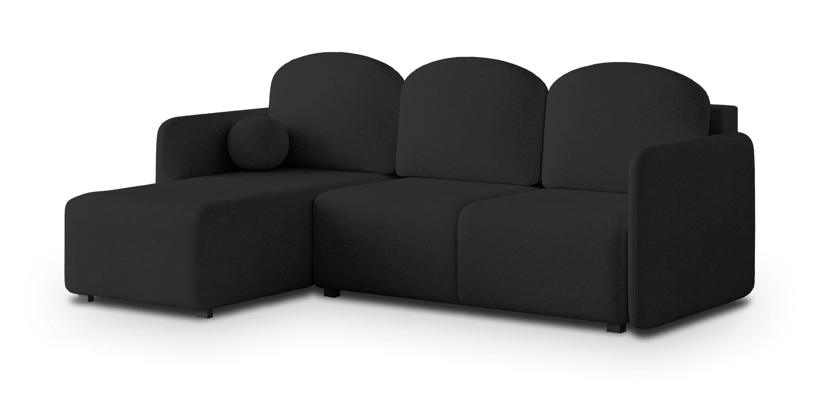 ECKSOFA SUVINO Schwarz Geflochtener Stoff mit Schlaffunktion - Schwarz, Holz (230/143cm) - MASSENO
