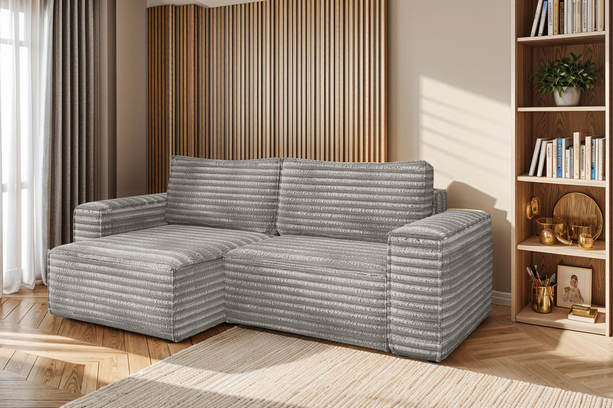 ECKSCHLAFSOFA Bohoo-Ecksofa mit Schlaffunktion stoff Velo Grau Links - Grau, Holz/Textil (140/248cm) - Kaiser Möbel