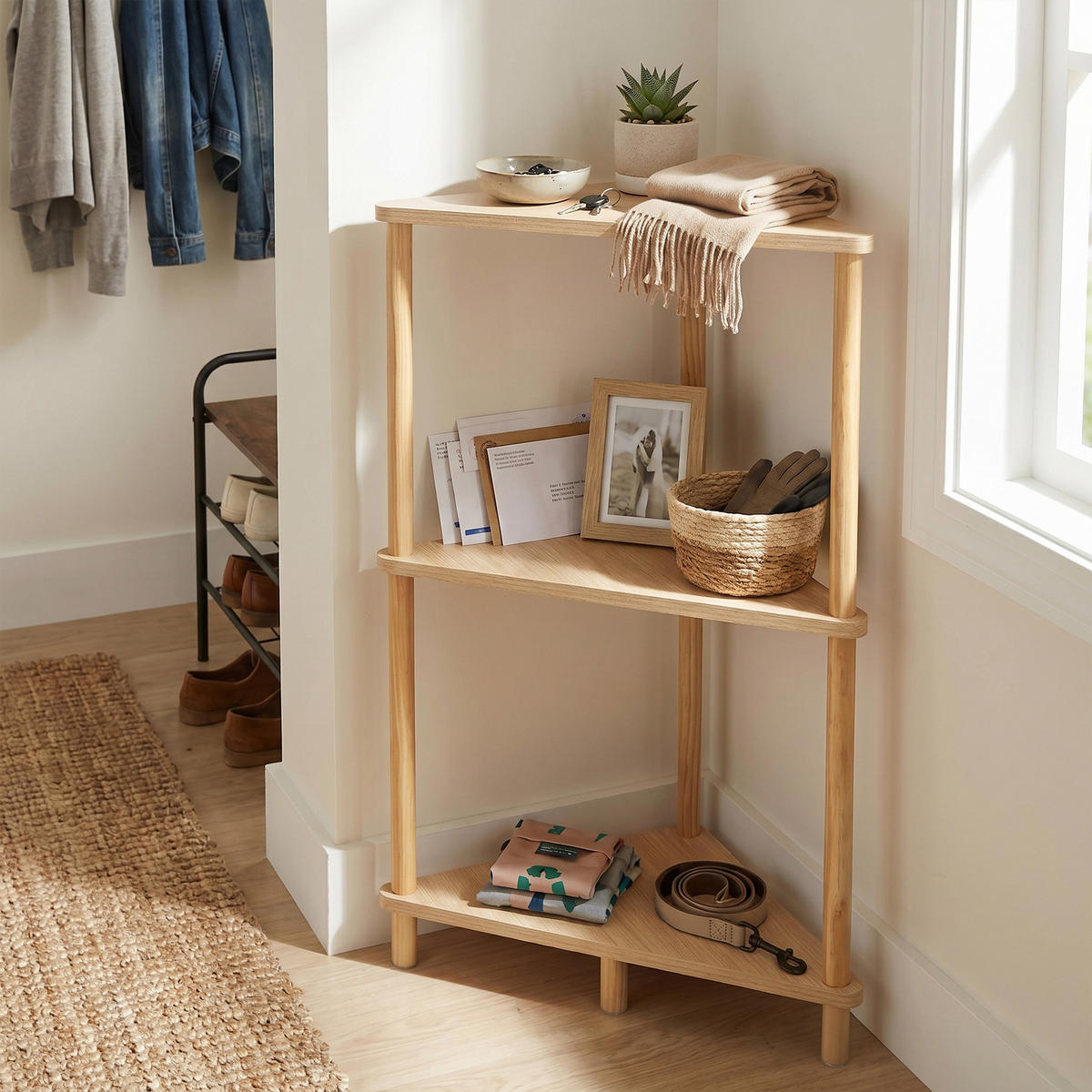 ECKREGAL mit 3 Ablagen - Alteiche, Holz (35/77.5/35cm) - Hometopia