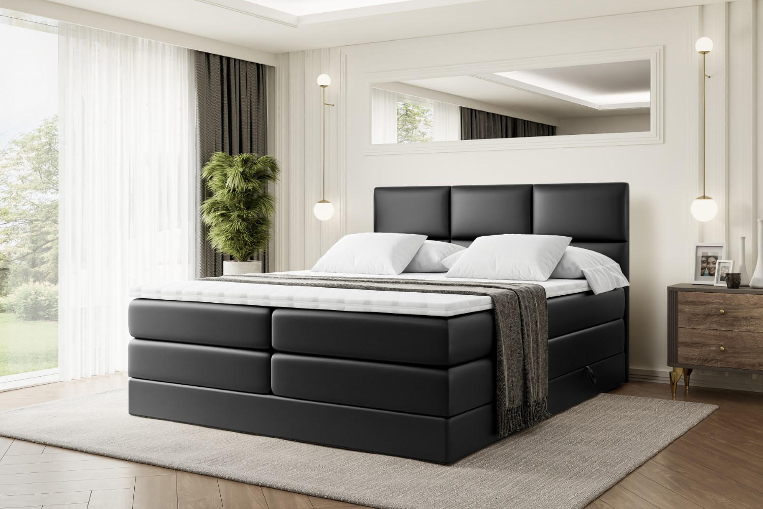 BOXSPRINGBETT OHIO KING - 120x200 - H3/H4 - Schwarz Hochglanz - Schwarz Hochglanz, Holzwerkstoff (120/200cm) - ALTDECOR
