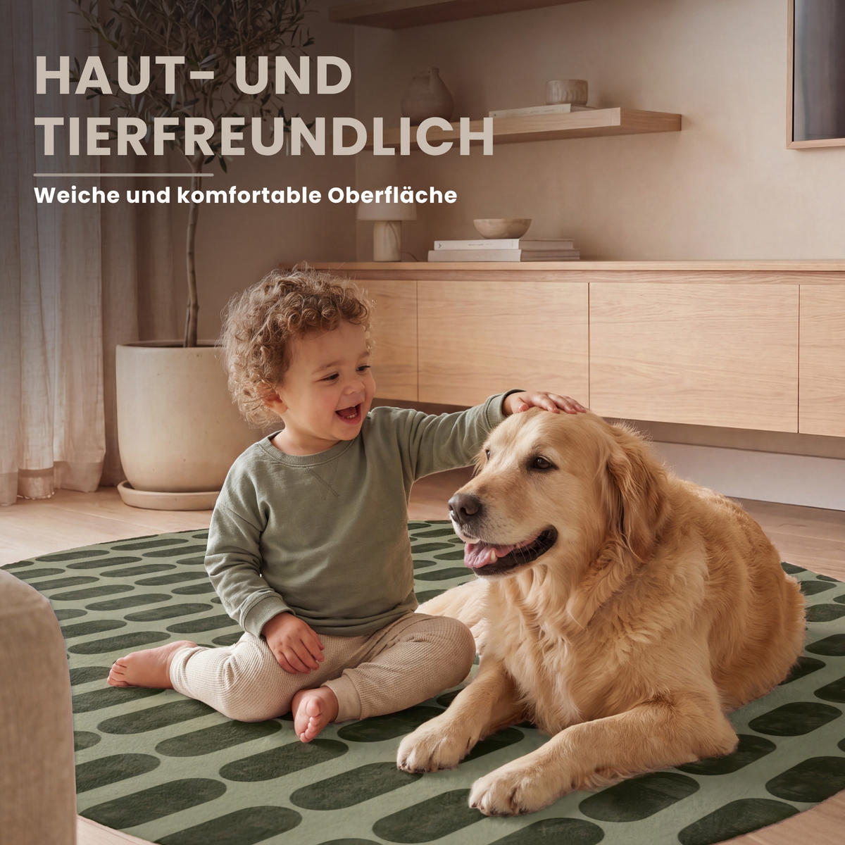 TEPPICH - Rhythmic - Aufschlag - Grün - 120x120 cm - Olivgrün, Kunststoff/Textil (120/0.4cm) - OnlyWow