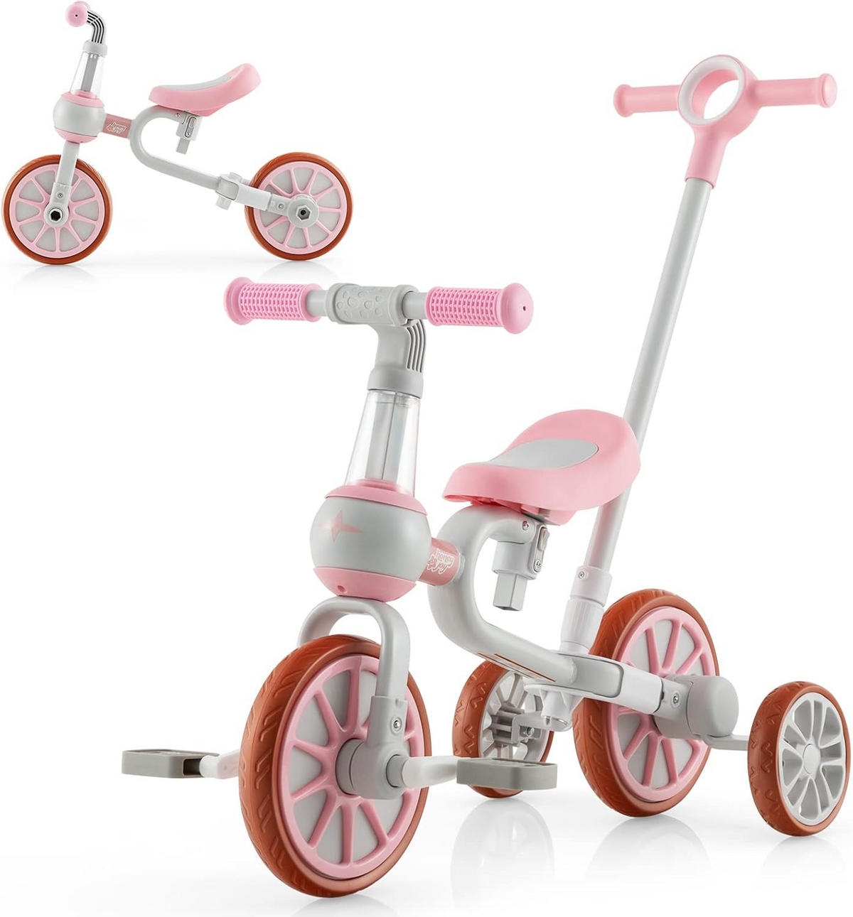 DREIRAD 4 in 1 Kinder dreirad+ Laufrad Pink - Pink, Kunststoff (37/72/101cm) - COSTWAY