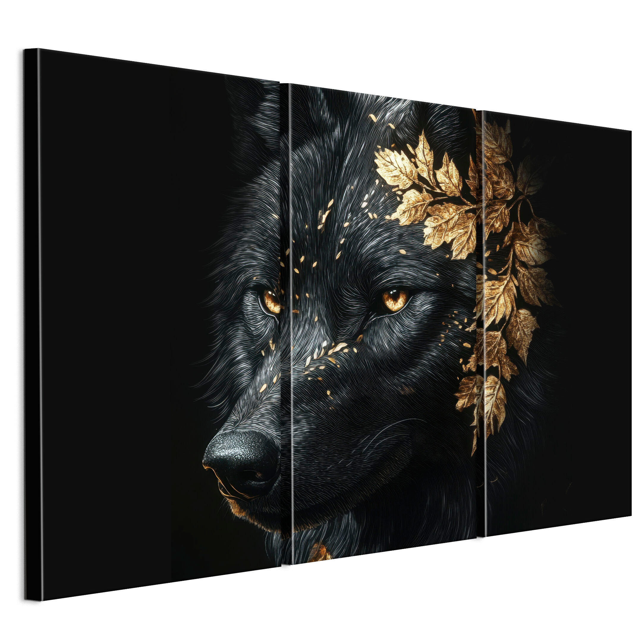 LEINWANDBILD Wolf 3-tlg. 90x60 cm - Schwarz, Holz (90/60cm) - LUMASOUL