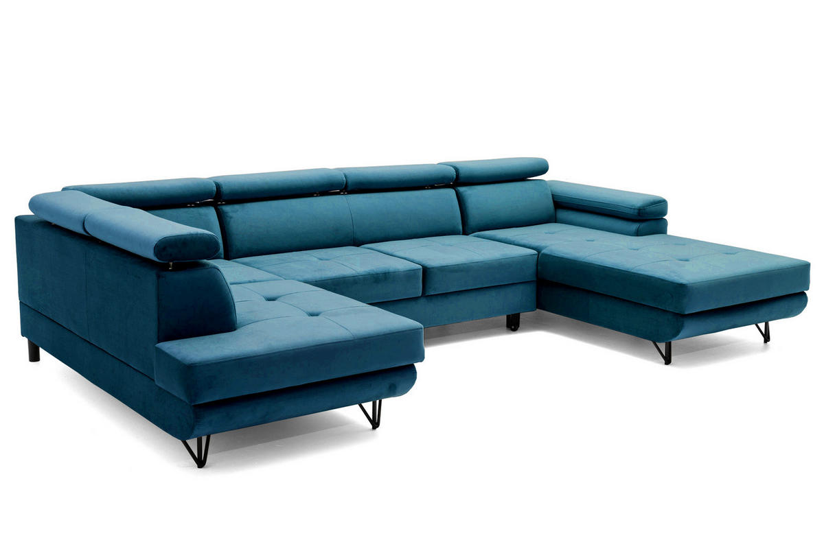 ECKSOFA U-Form JUNIOR U Links mit Schlaffunktion 128x254 Velours Smaragdgrün - Smaragdgrün/Schwarz, Holz/Textil (323/90/184cm) - Muffo