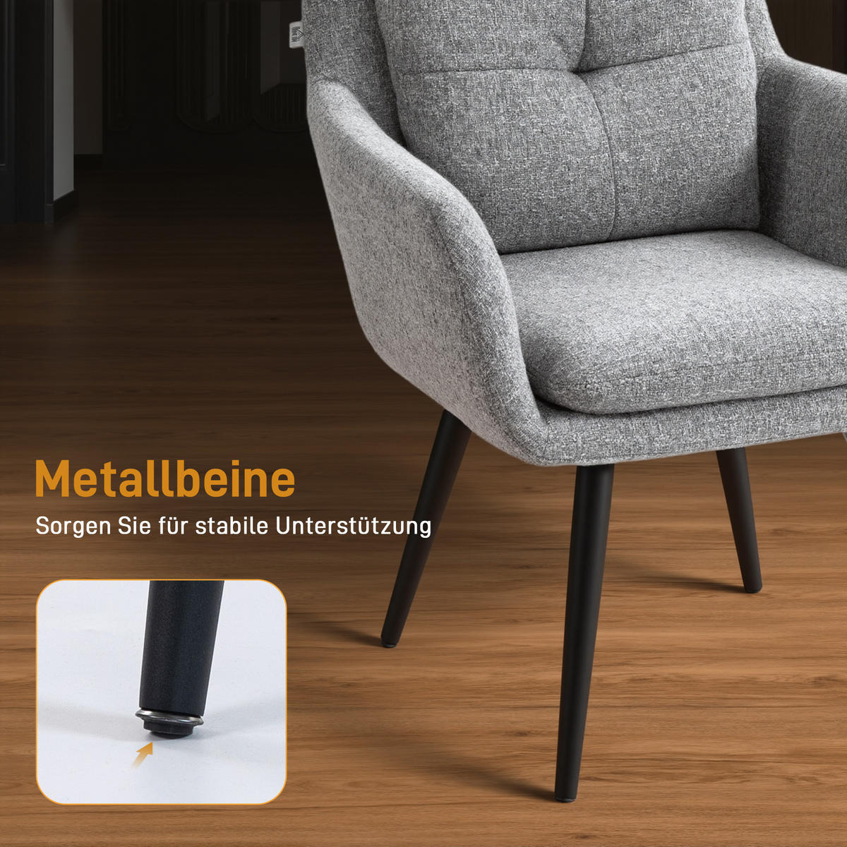 MODERNER Akzentstuhl, Polsterstuhl mit Metallbeinen, Leinenoptik, Hellgrau - Hellgrau/Schwarz, Textil/Metall (65/86/72cm) - HOMCOM