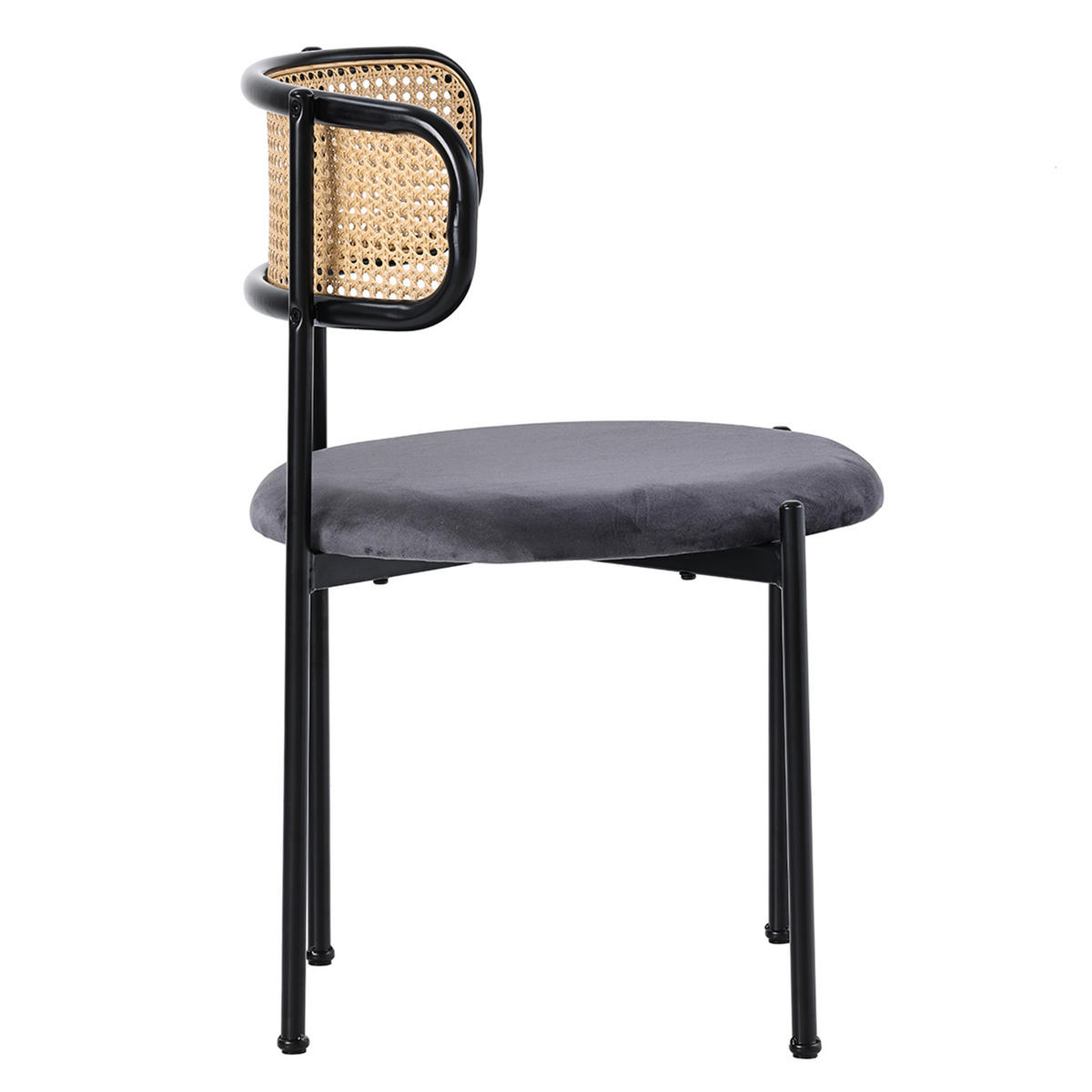 ESSZIMMERTISCH SET GLASPLATTE & METALLBEINE, RATTAN-RÜCKENLEHNE, GRAU/SILBER - Grau, Glas/Textil (80/75/80cm) - Urban Meuble