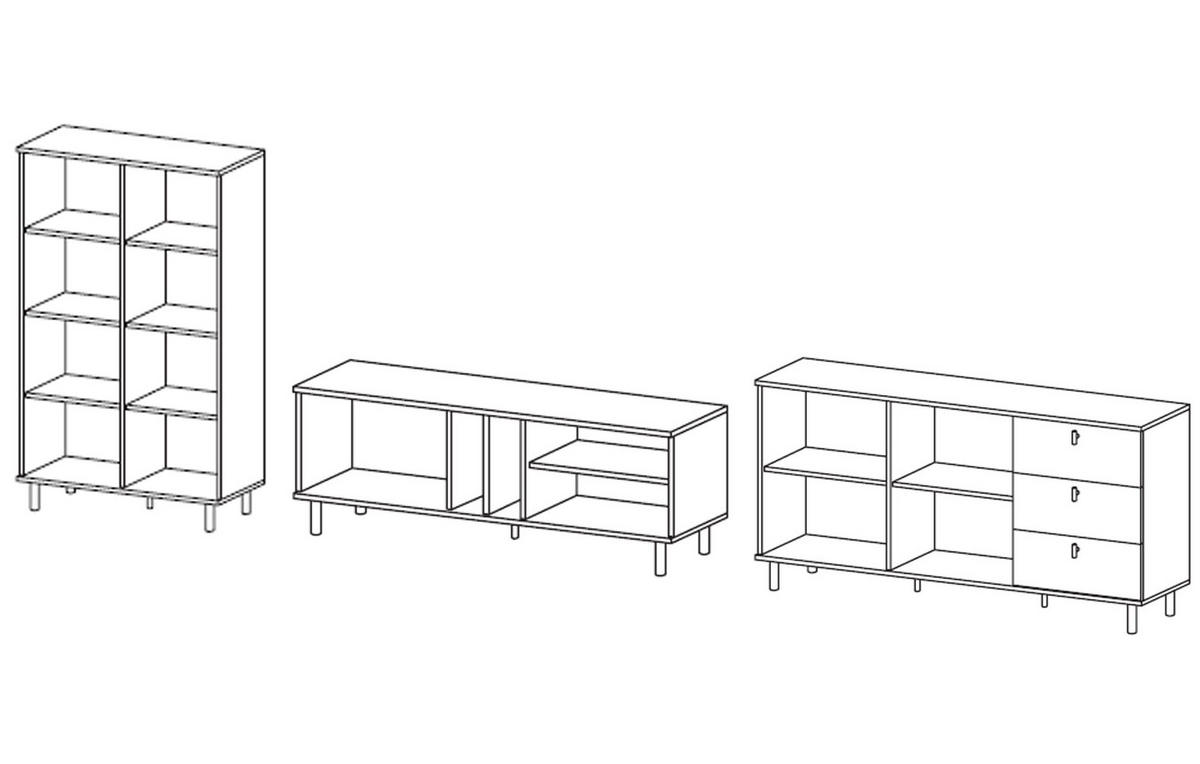 WOHNZIMMER-SET Madis sand grange eiche / anthrazit 3-teilig - Braun, Holz/Holzwerkstoff (393.3/148.8/40cm) - Feldmann-Wohnen
