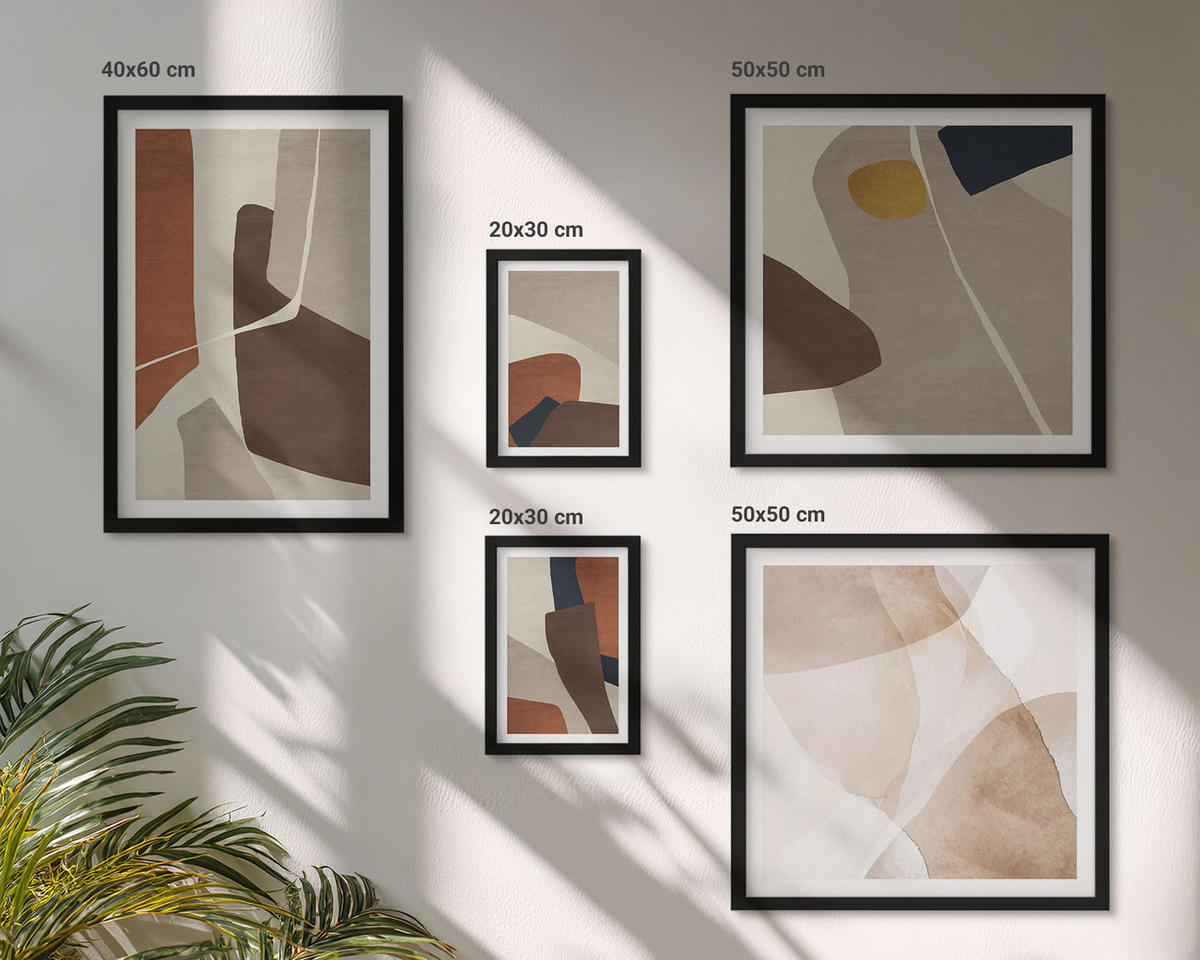 WANDBILDER 5er-Set - 50x50 cm & 20x30 cm & 40x60 cm Schwarzer Rahmen - Abstrakte moderne Formen - Schwarz, Kunststoff (40/60cm) - ArtPrintCave